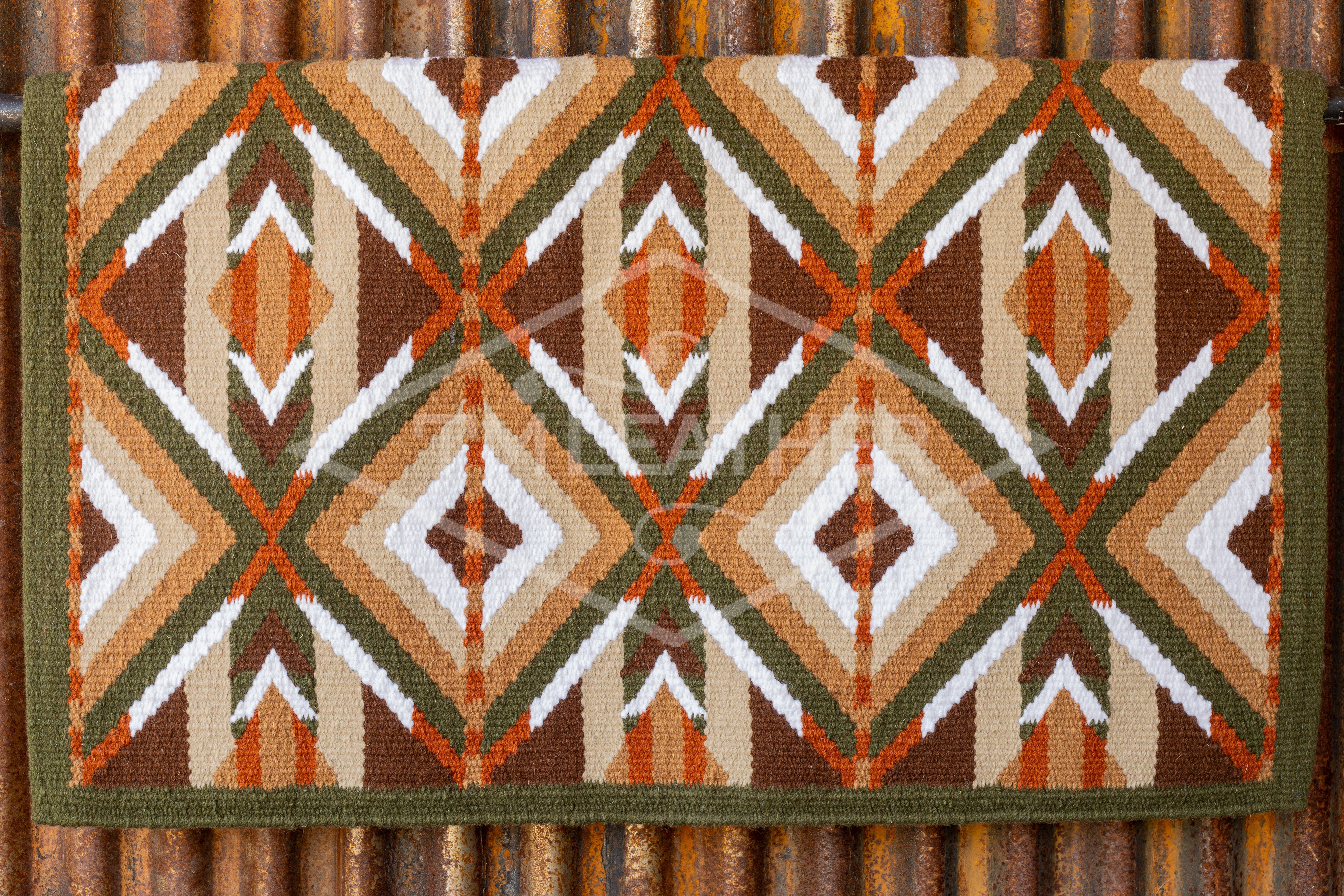 Brown, Olive Green, Rust, Tans w/ White Accents Flat Show Blanket