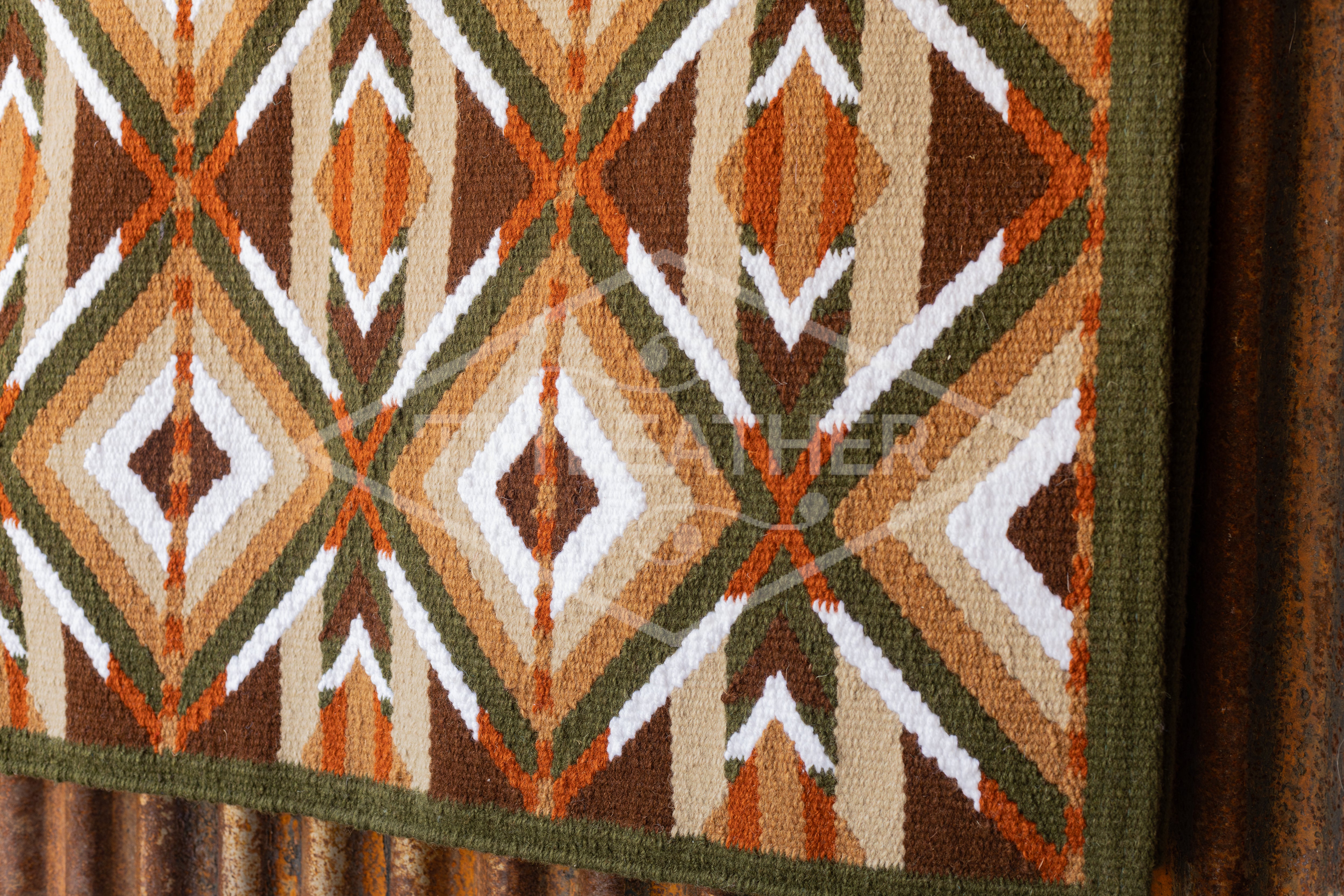 Brown, Olive Green, Rust, Tans w/ White Accents Flat Show Blanket