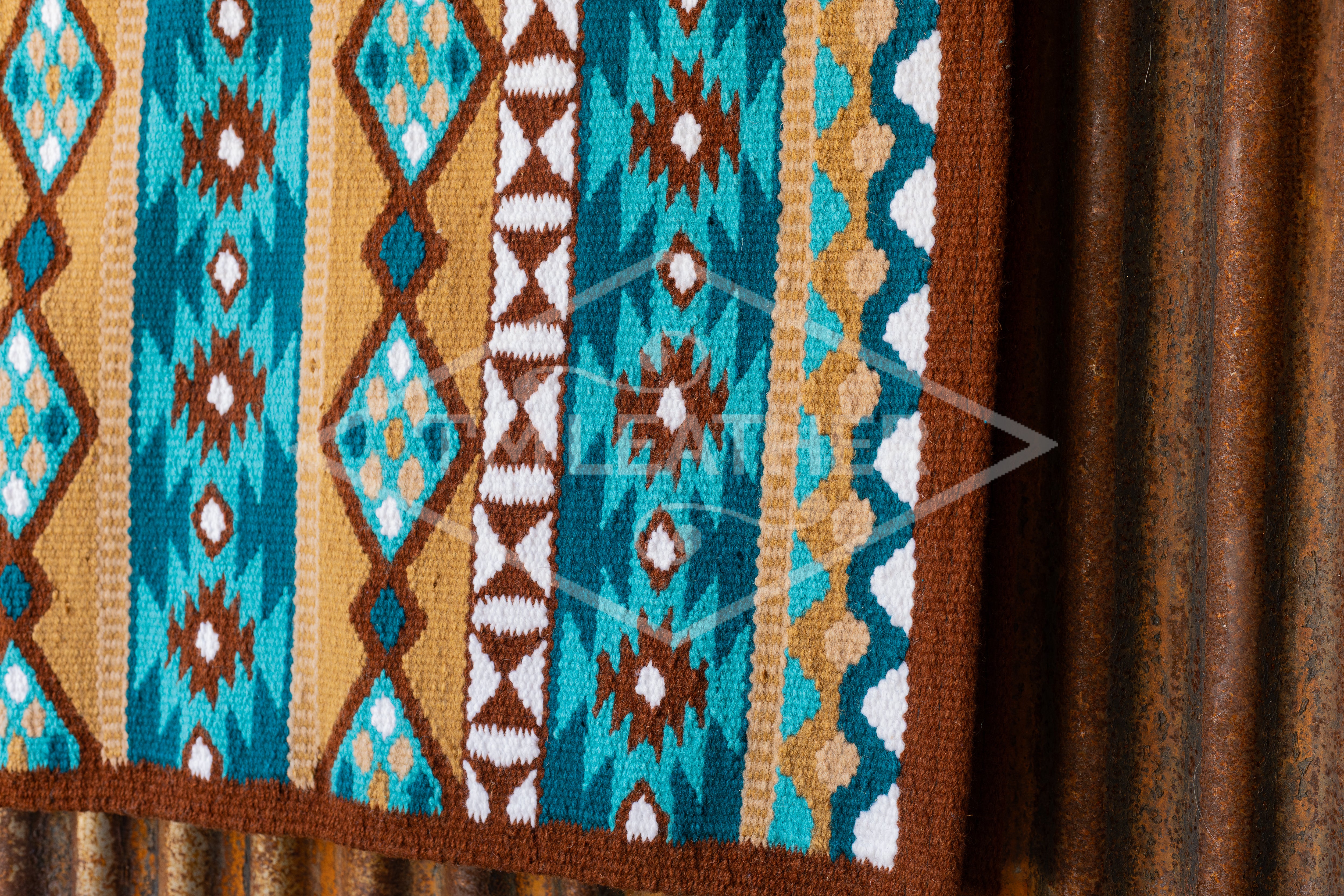 Brown Base, Dark & Light Blue, Tan w/ White Accents Flat Show Blanket
