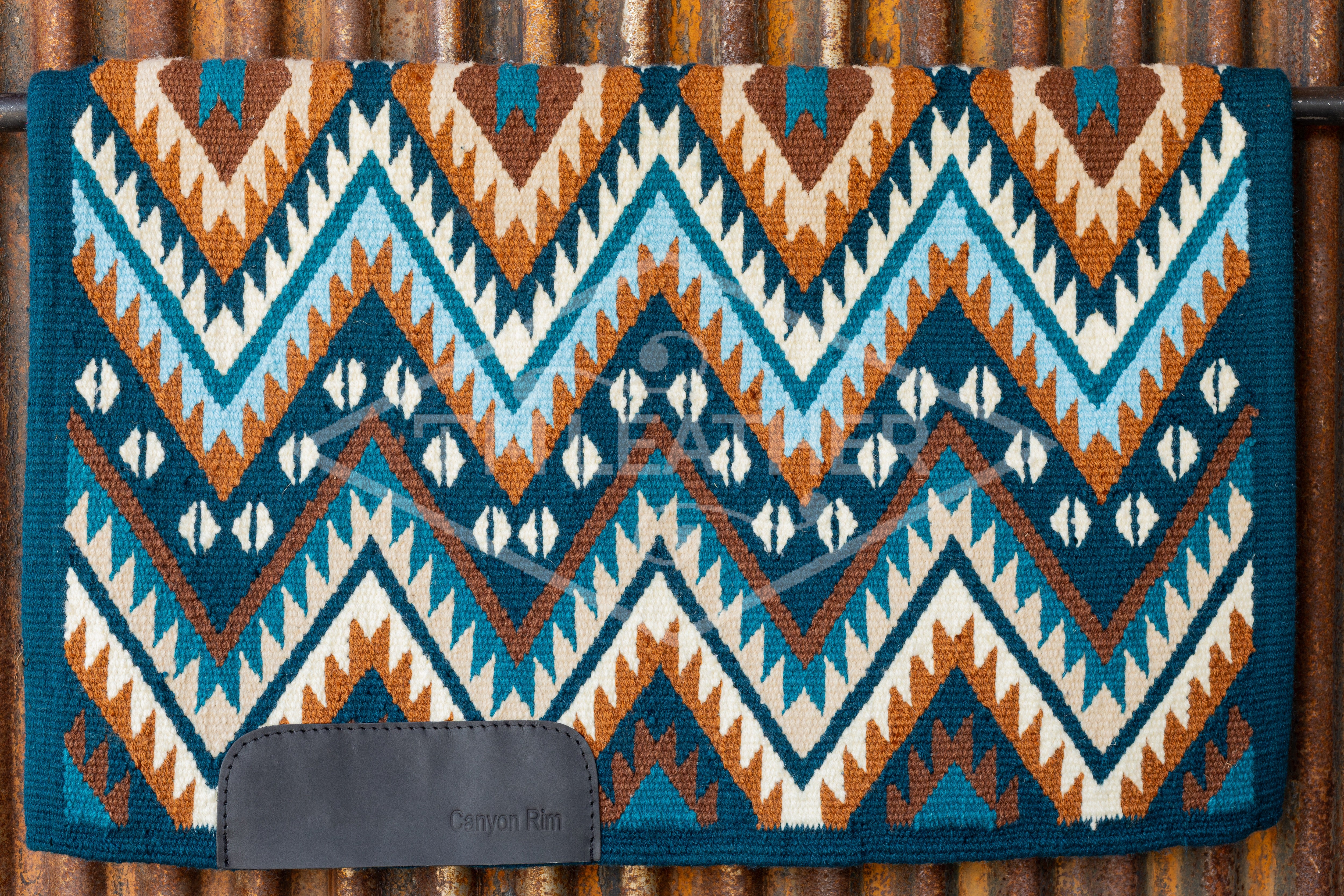 Dark Teal, Blues, Brown, Rust, Tan, Cream & White Flat Show Blanket