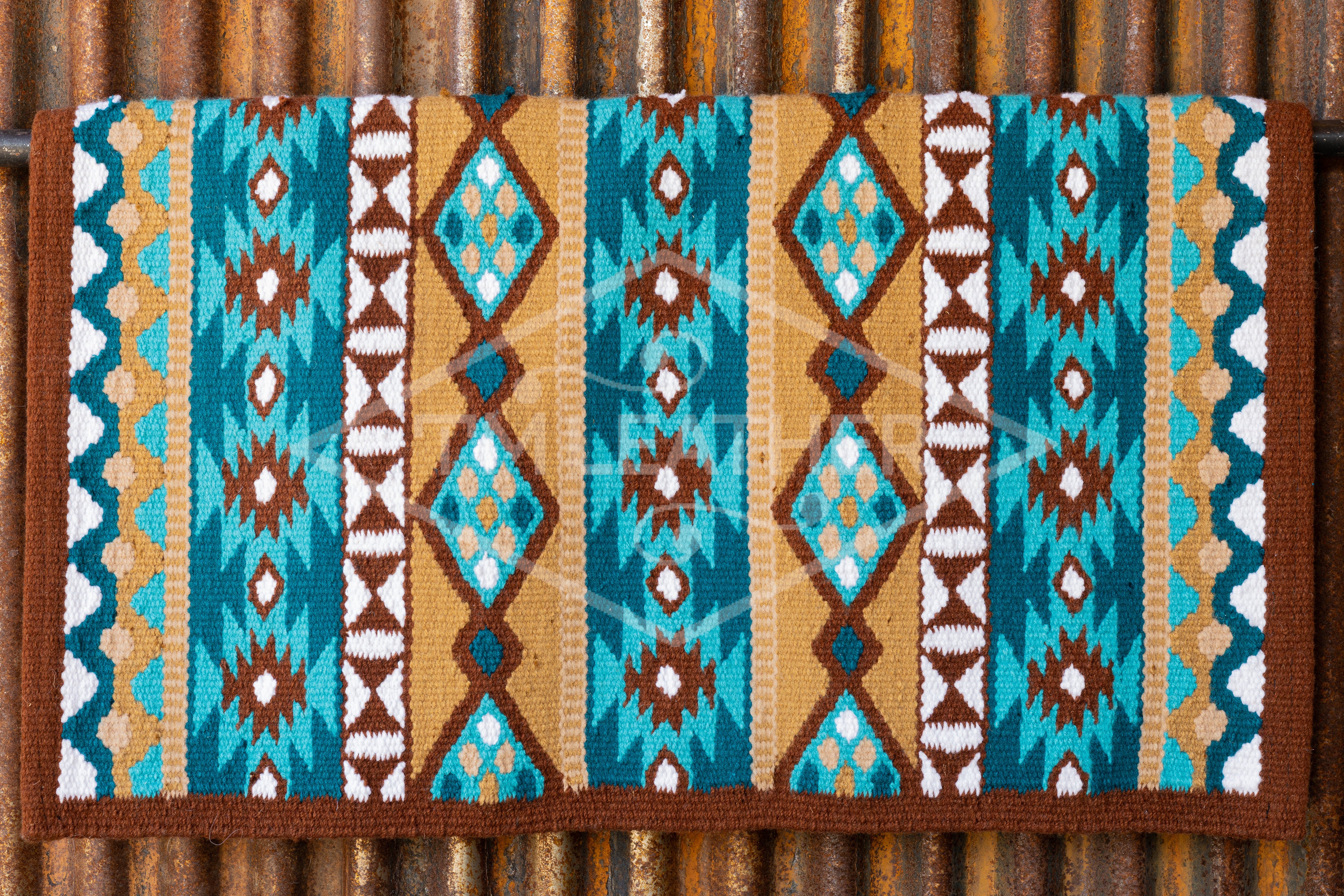 Brown Base, Dark & Light Blue, Tan w/ White Accents Flat Show Blanket