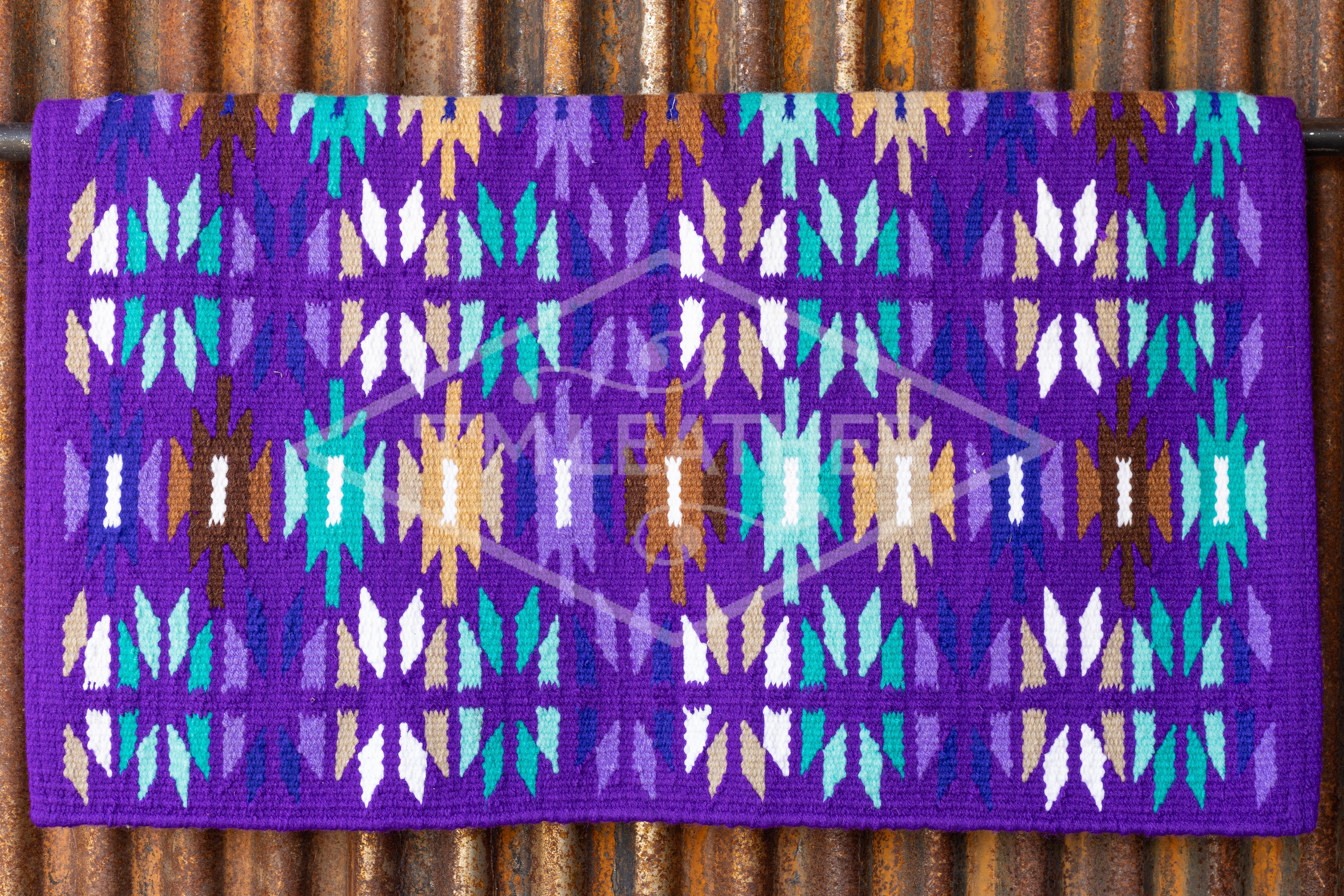 Purple base w/ Teal, Mint, Browns & Tans w/ White Accents Flat Show Blanket