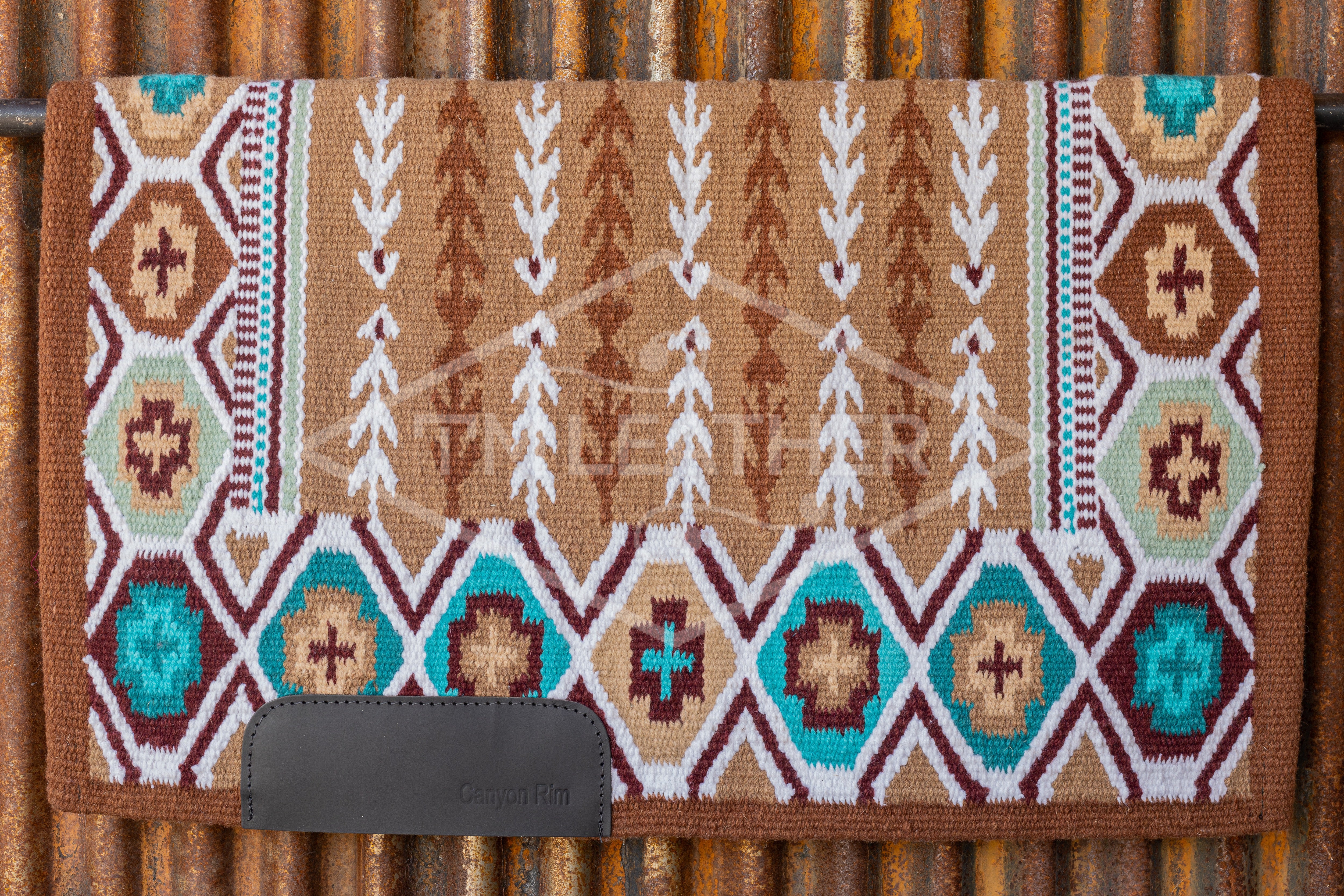 Light Brown, Tan, Brick Red, Light Teal, Sage & White Flat Show Blanket