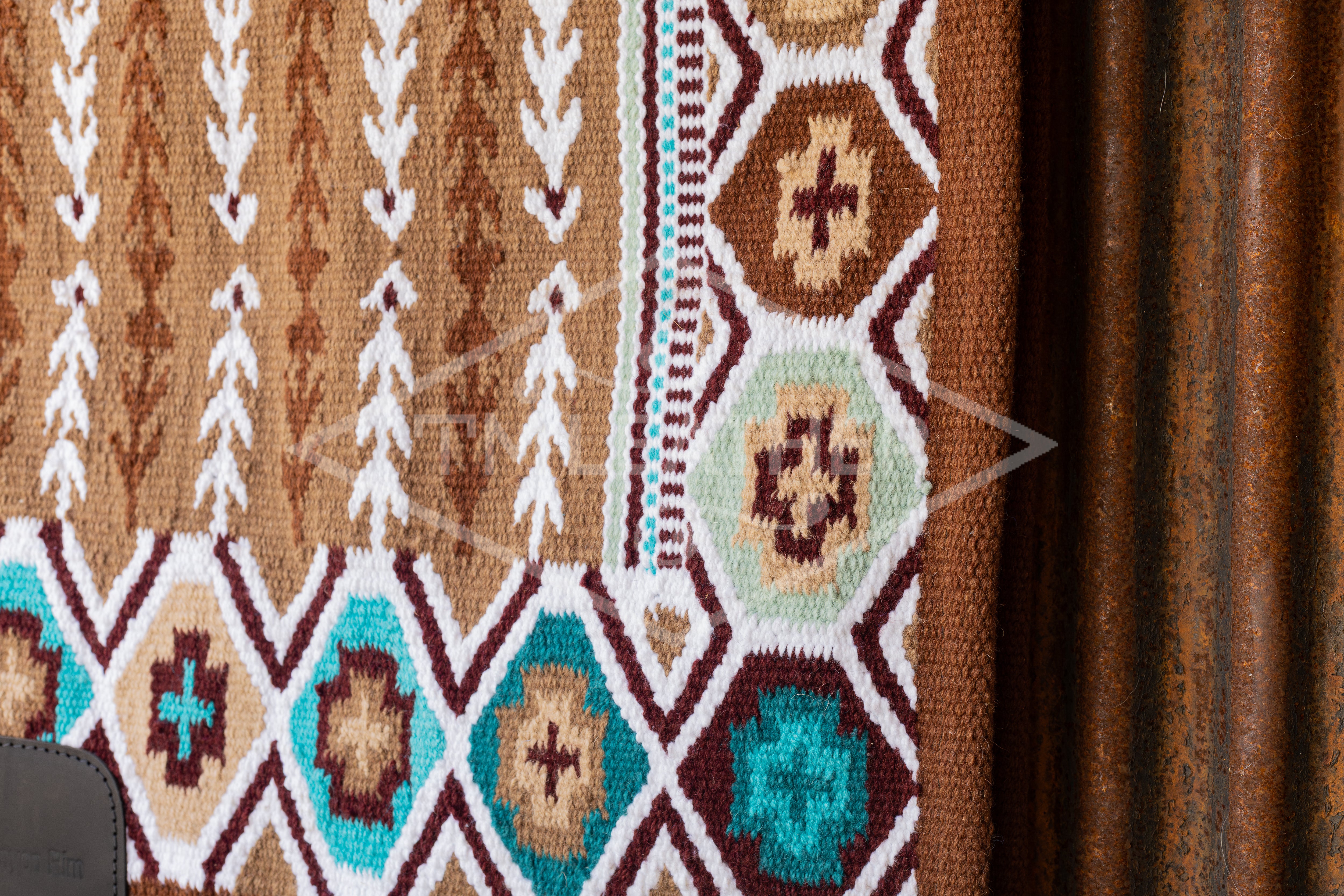 Light Brown, Tan, Brick Red, Light Teal, Sage & White Flat Show Blanket