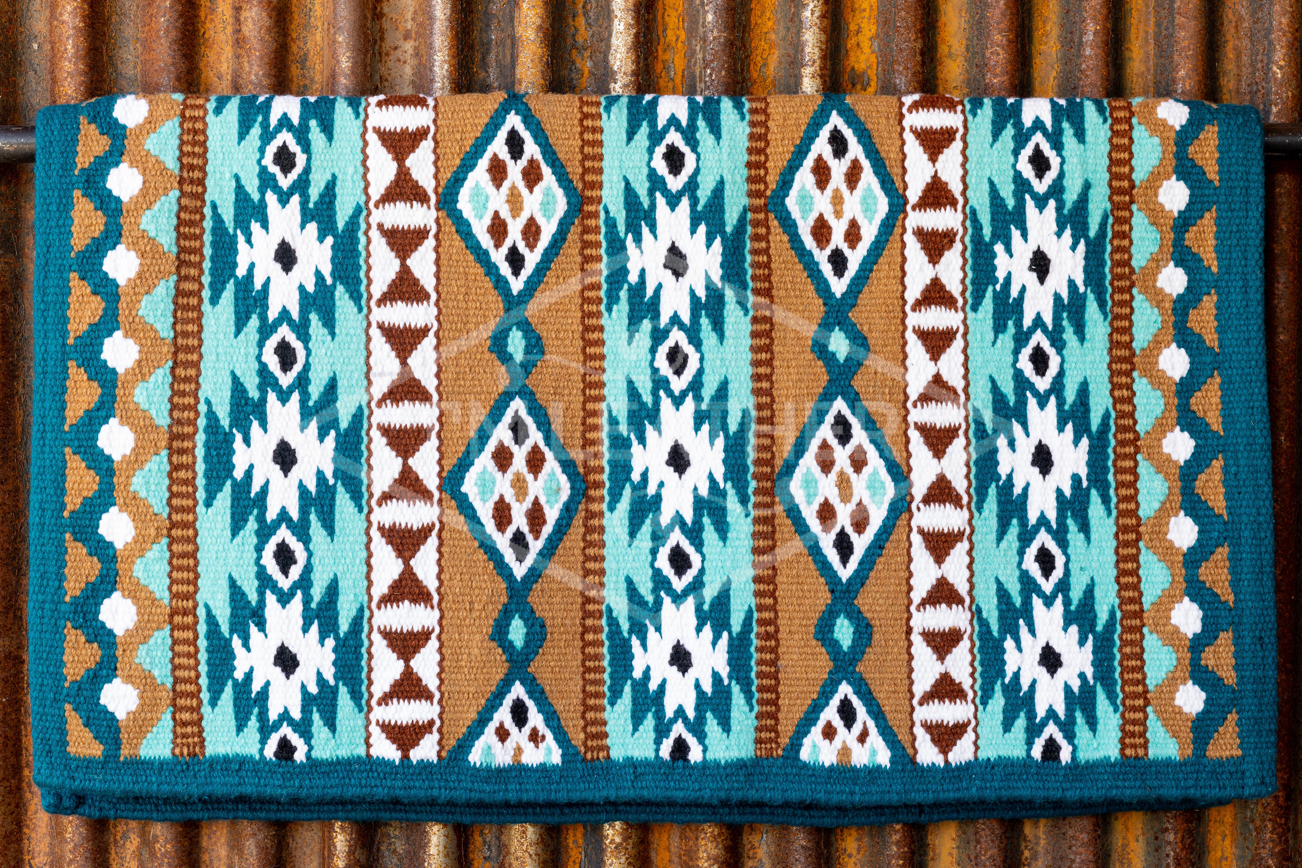 Blue base w/ Teal, Brown, Sand, & White w/ Black Accents Flat Show Blanket