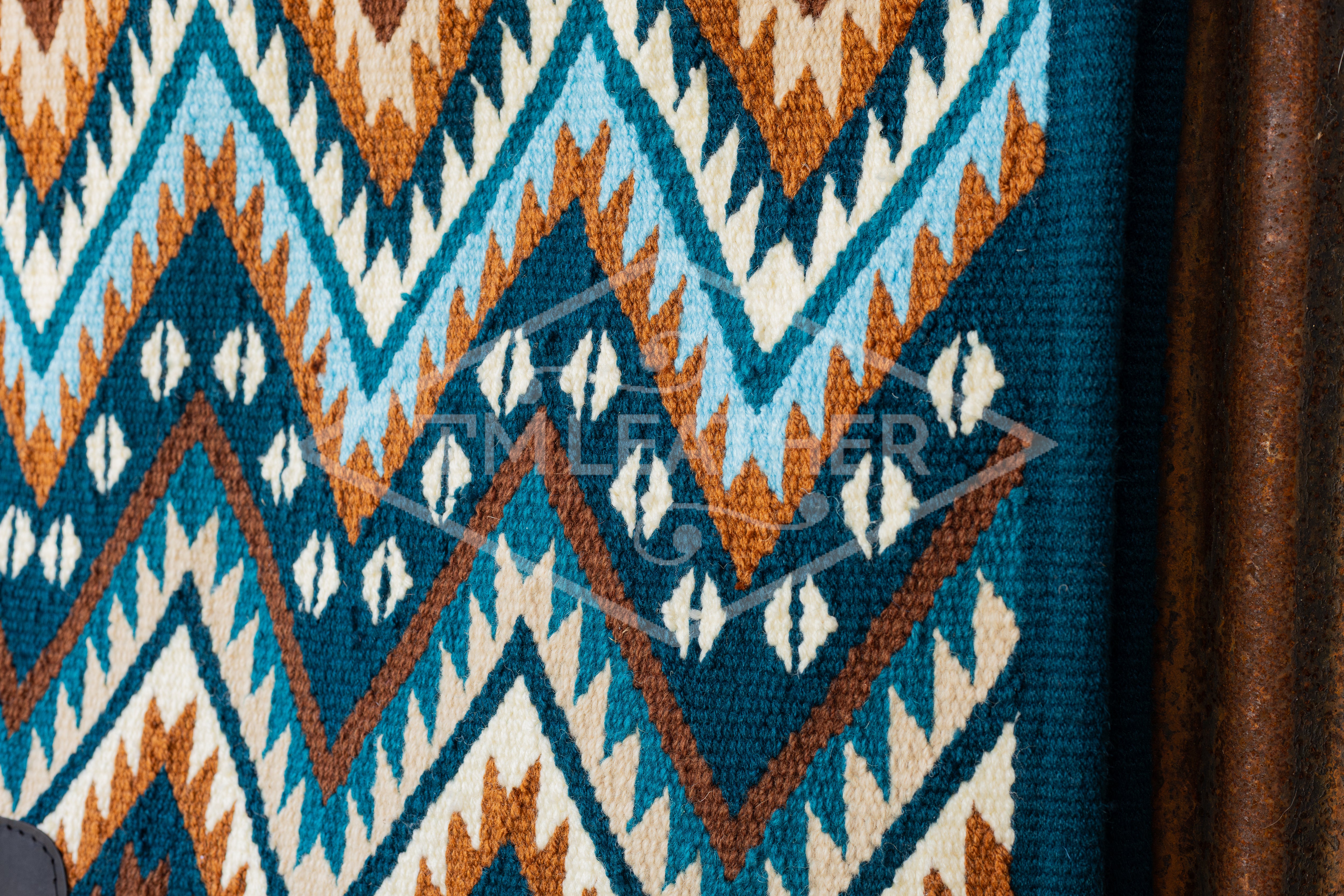 Dark Teal, Blues, Brown, Rust, Tan, Cream & White Flat Show Blanket