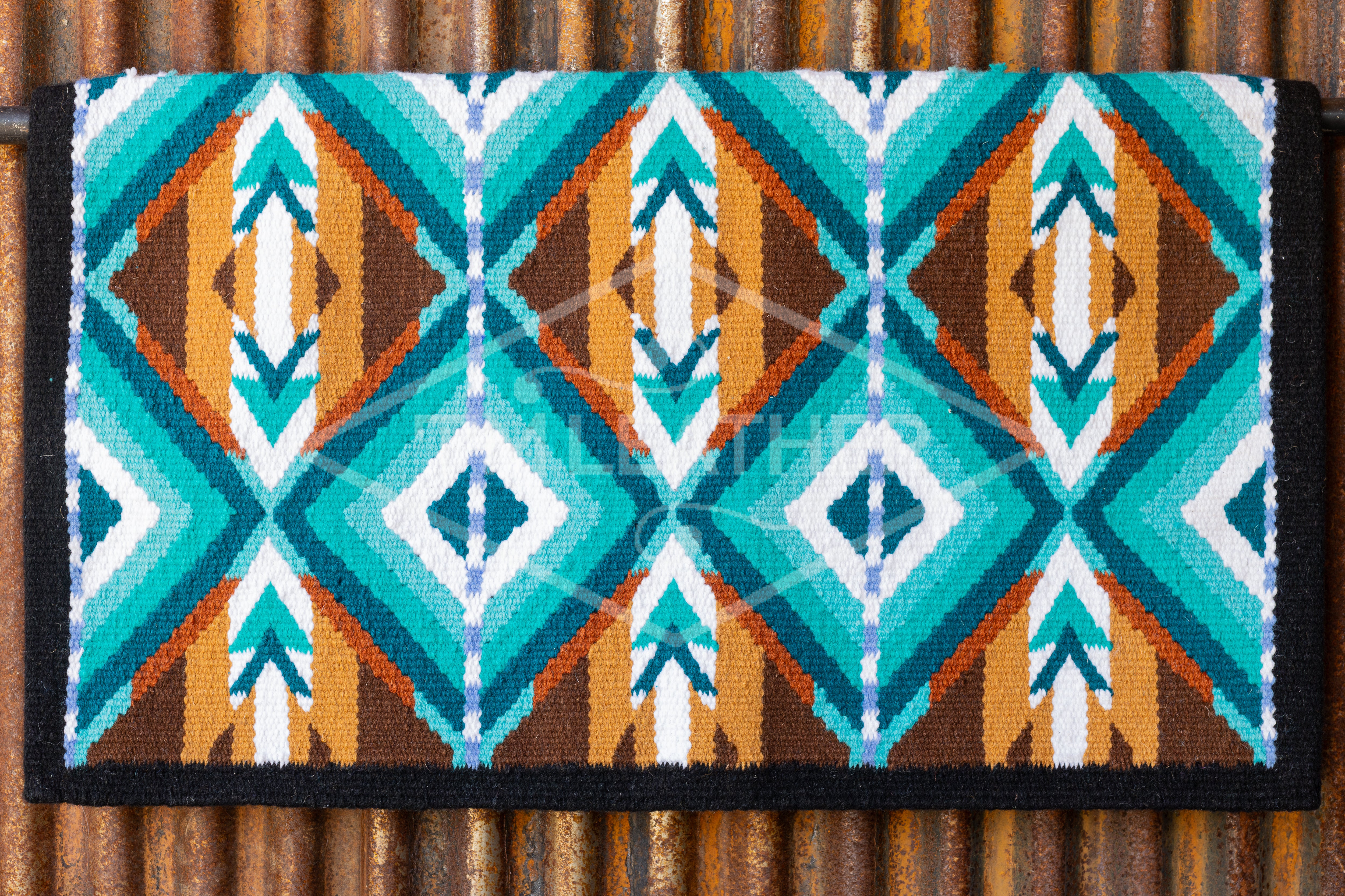 Light & Dark Teals, Light Blue, Brown, Tan, & Rust w/ White Accents Flat Show Blanket
