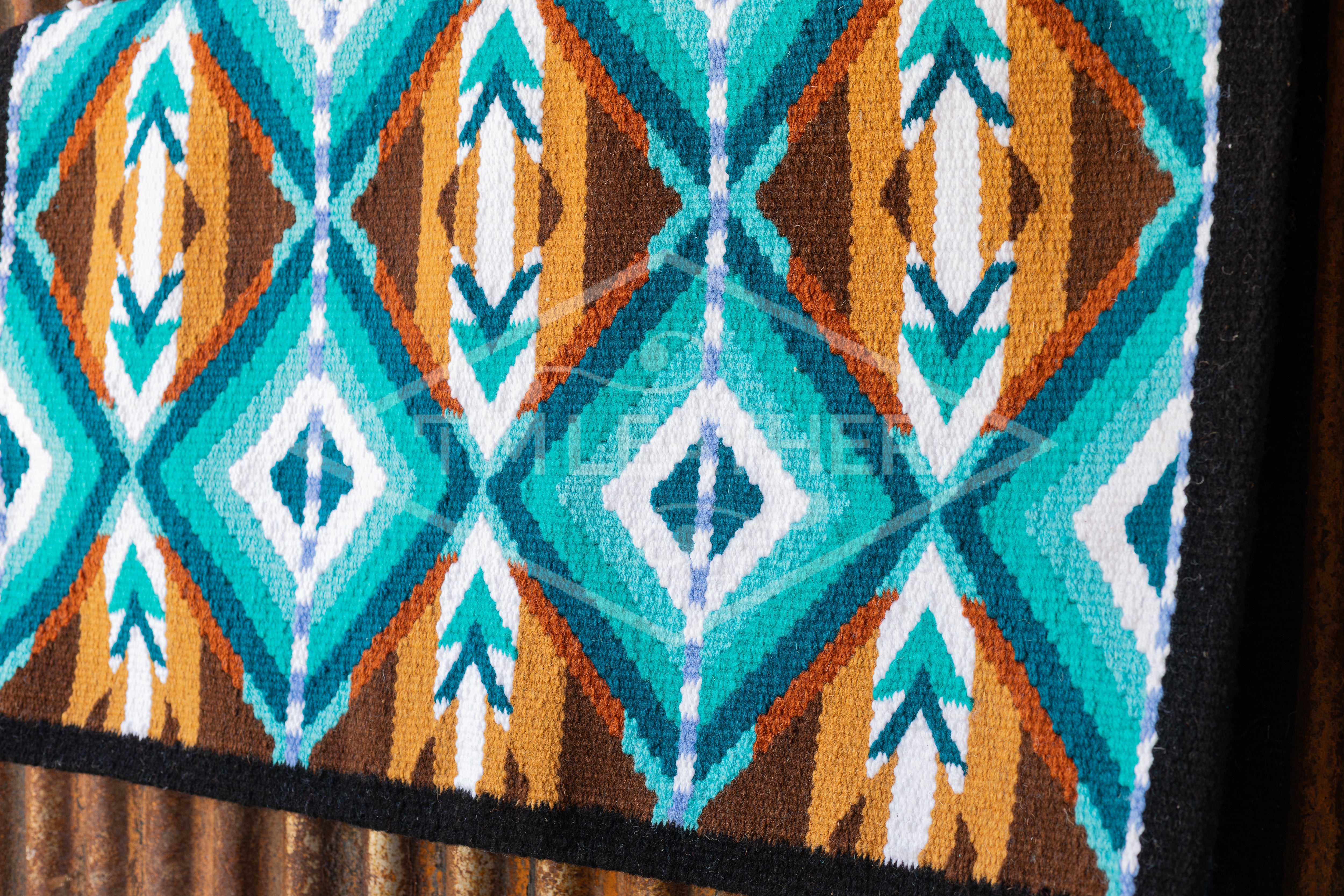Light & Dark Teals, Light Blue, Brown, Tan, & Rust w/ White Accents Flat Show Blanket