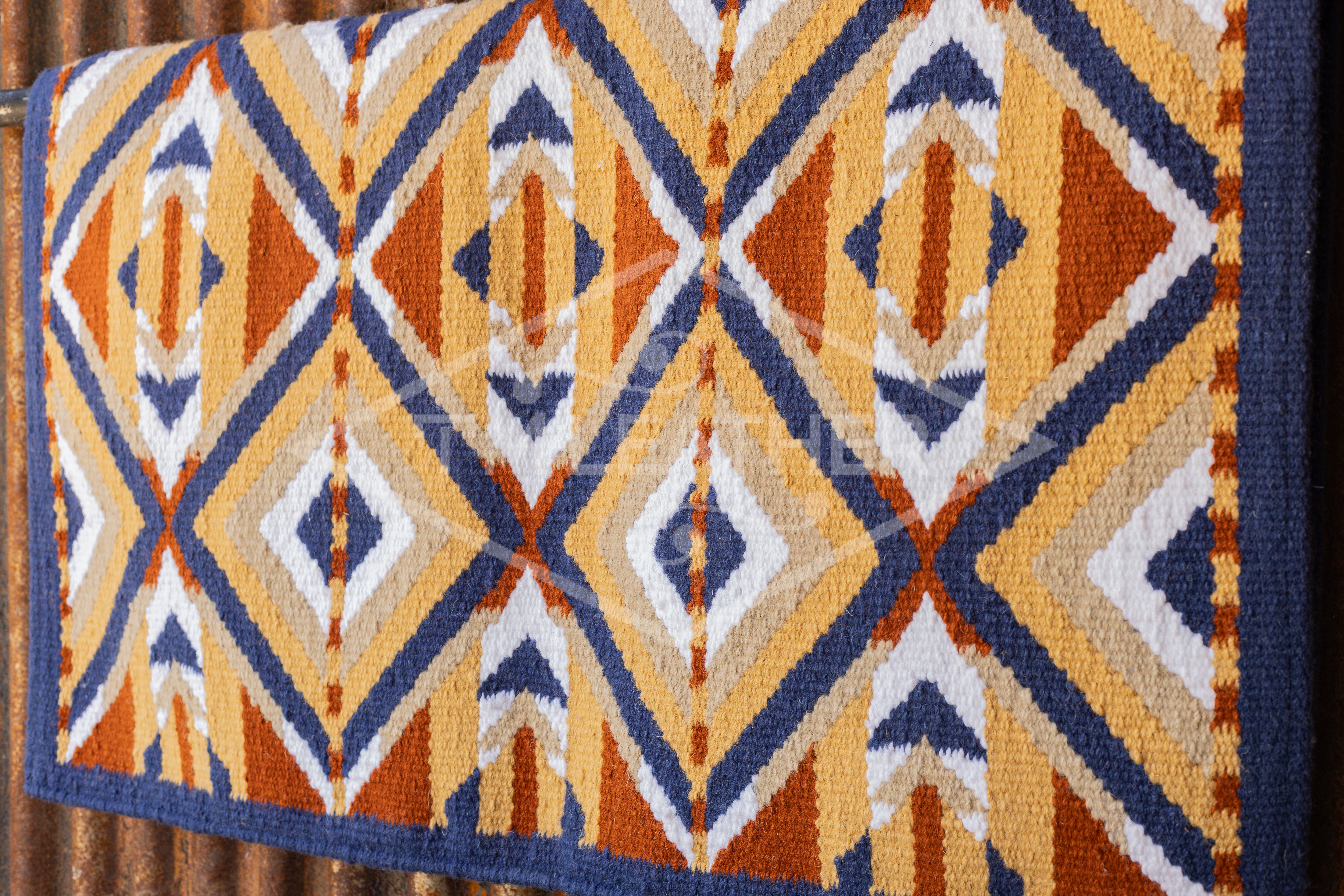 Tan, Rust, Navy Blue w/ White Accents Flat Show Blanket