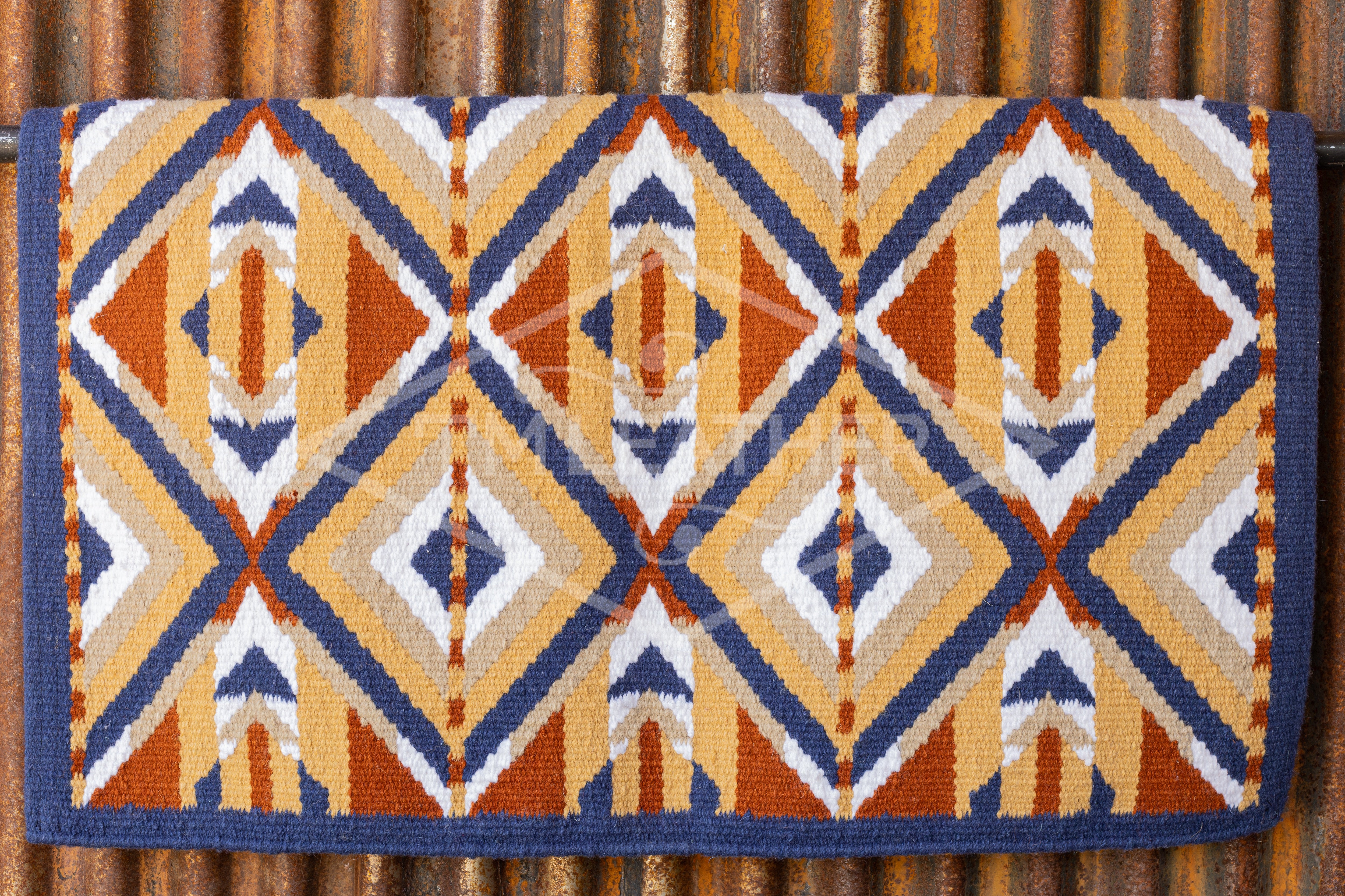 Tan, Rust, Navy Blue w/ White Accents Flat Show Blanket