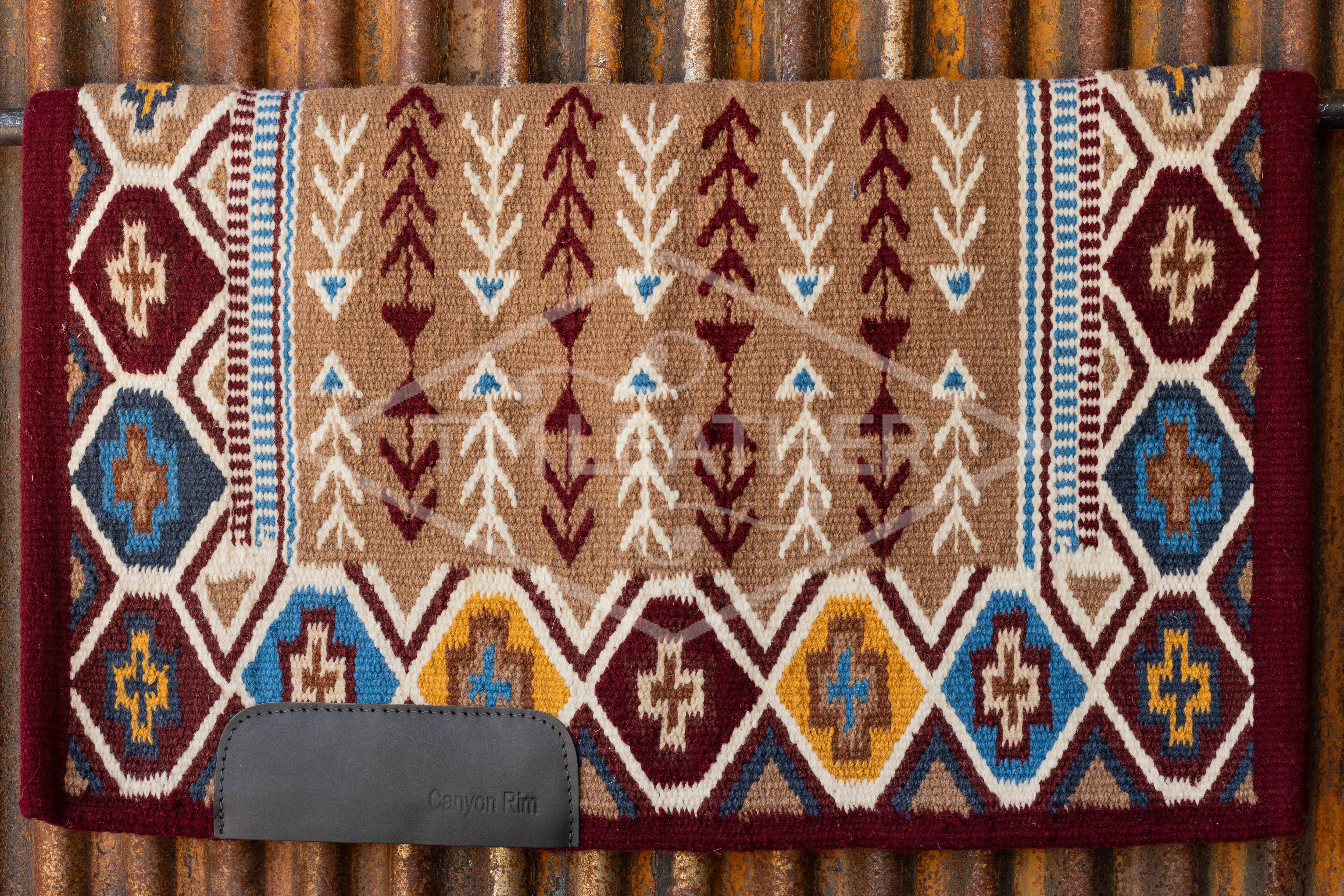 Burgundy, Blues, Tans, & White w/ Yellow Accents Flat Show Blanket