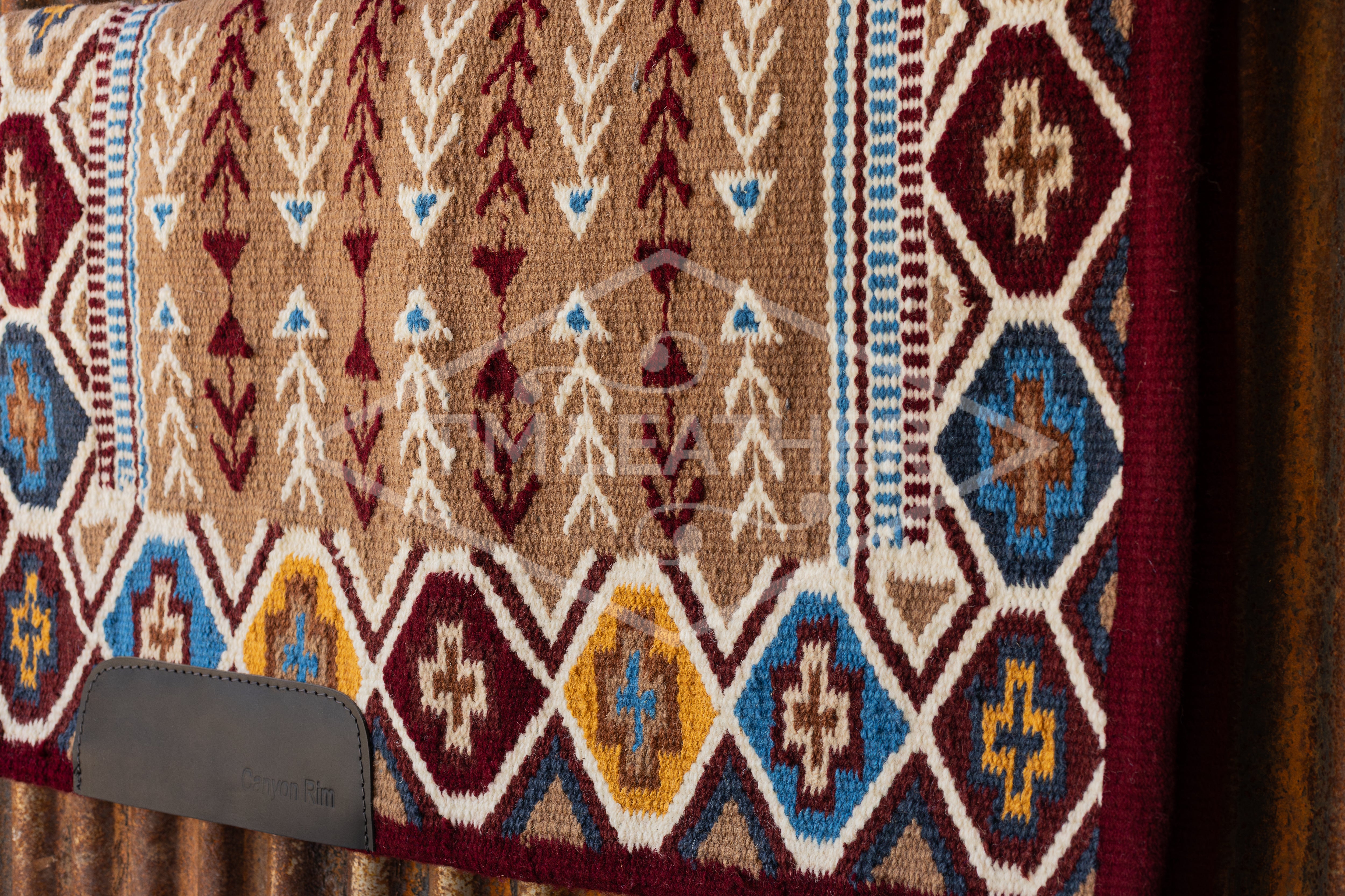 Burgundy, Blues, Tans, & White w/ Yellow Accents Flat Show Blanket