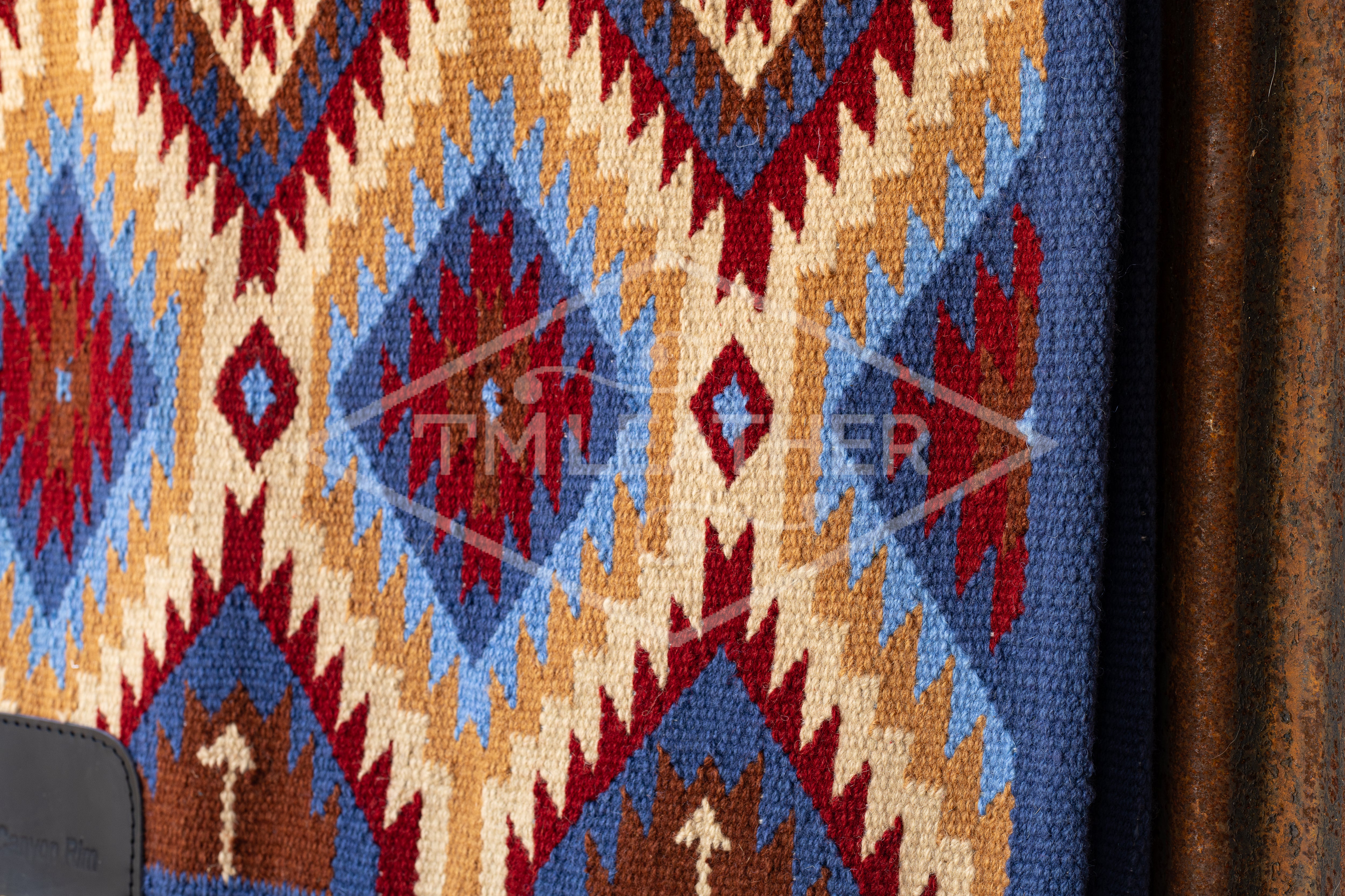 Slate Blue, Light Blue, Red, Tans, & Brown Flat Show Blanket