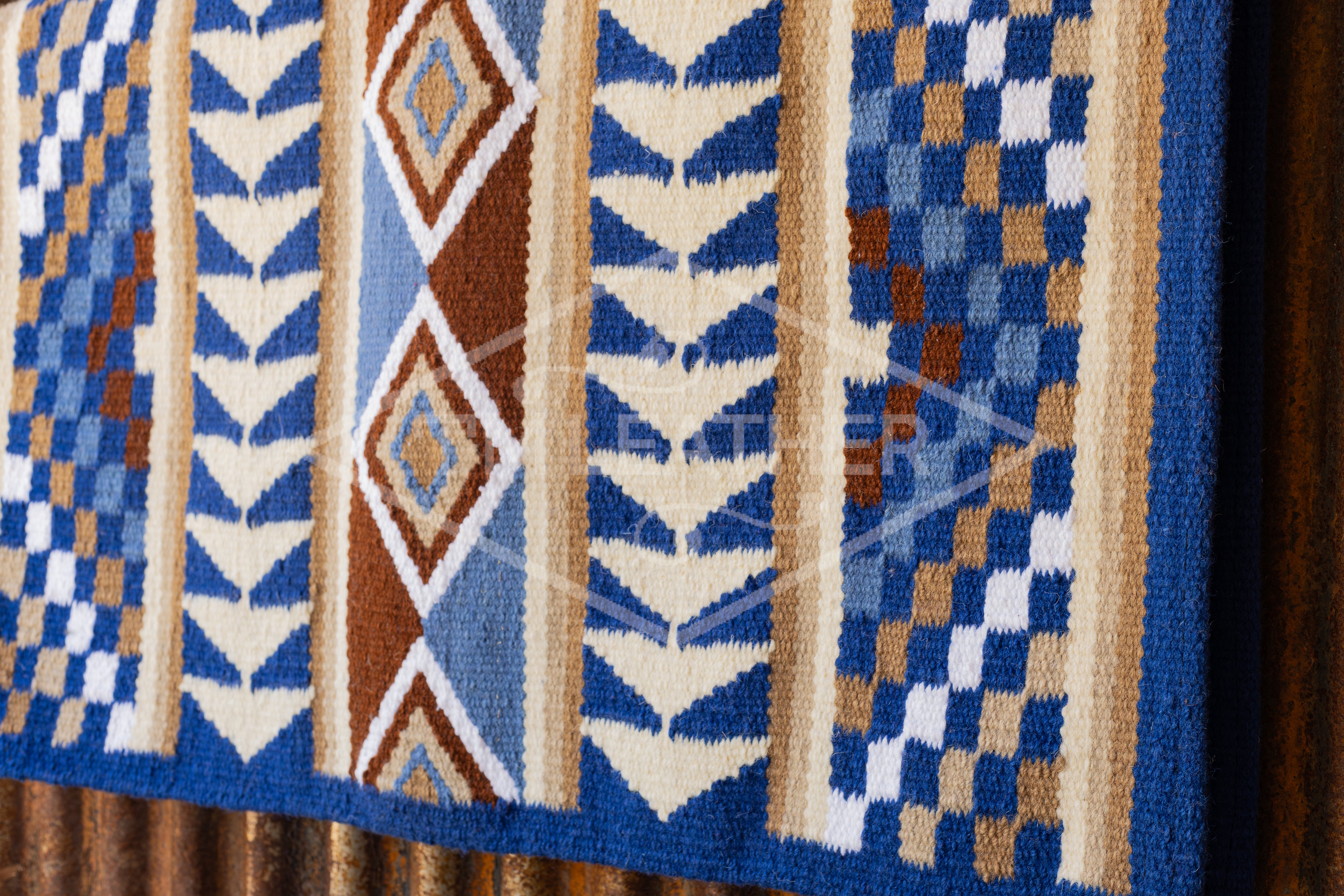 Dark Blue, Dark & Light Sand, Chocolate, Light Blue w/ White Accents Flat Show Blanket