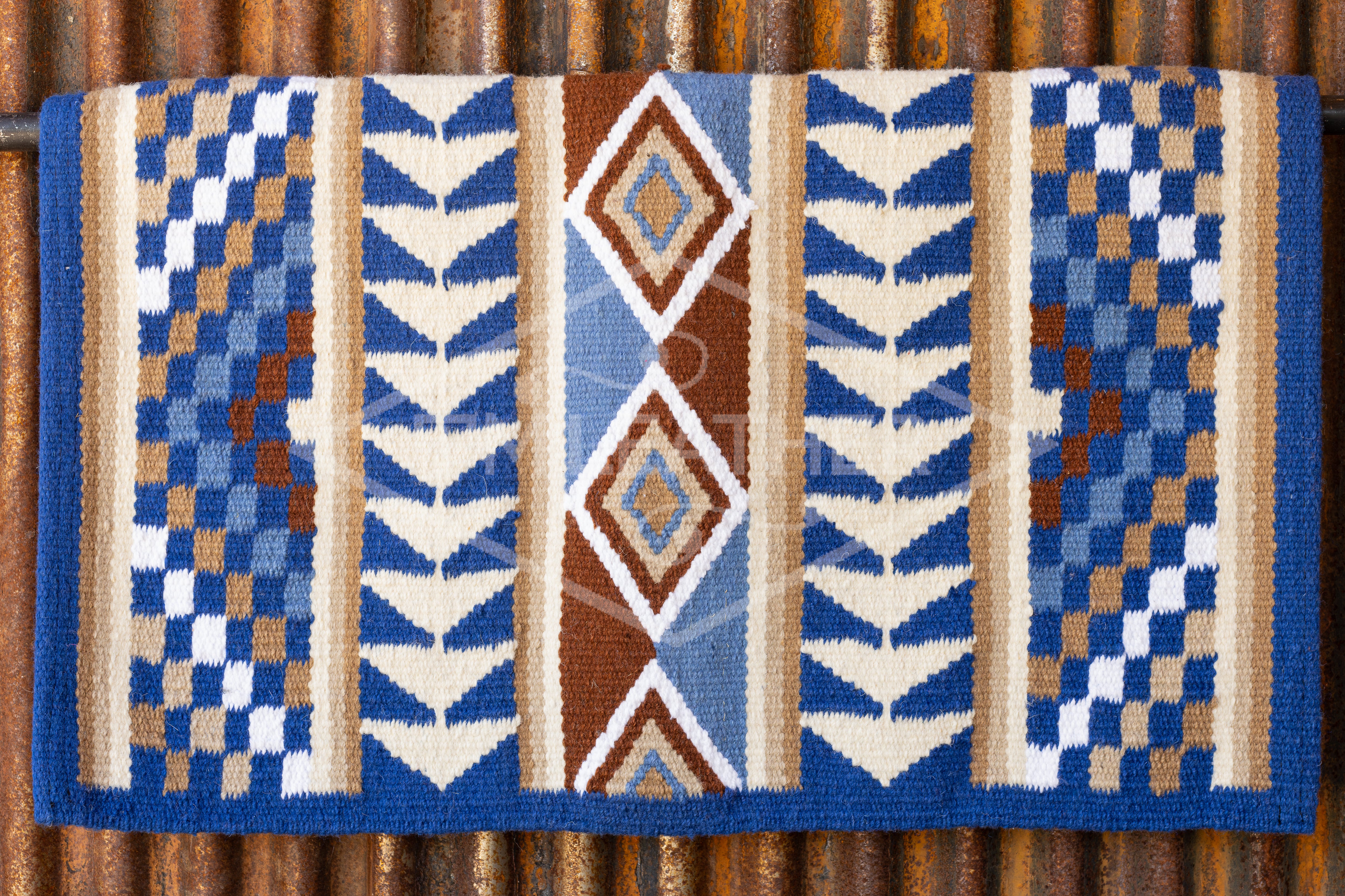 Dark Blue, Dark & Light Sand, Chocolate, Light Blue w/ White Accents Flat Show Blanket
