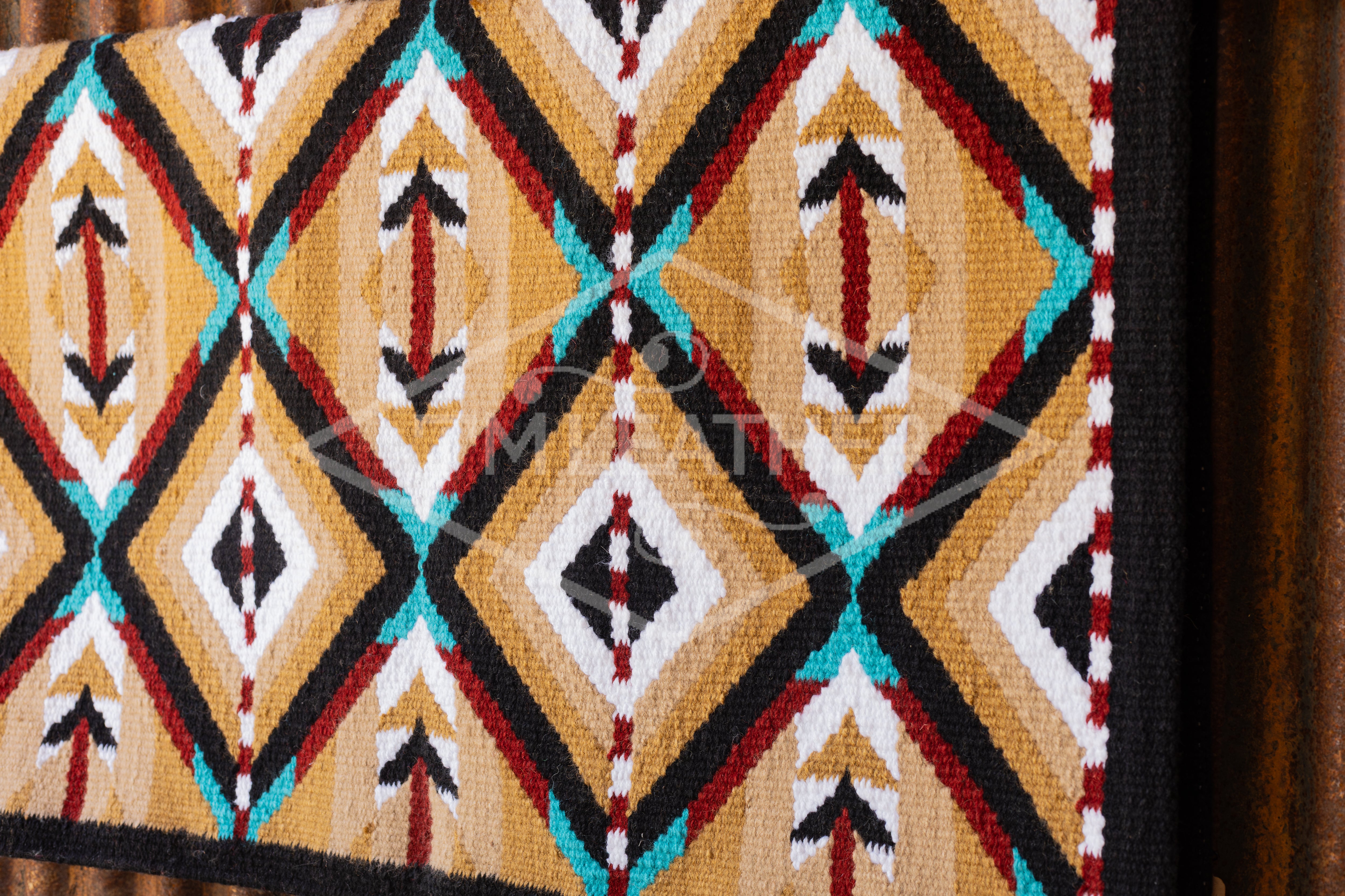 Black, Tans, Light Teal, Dark Red w/ White Accents Flat Show Blanket