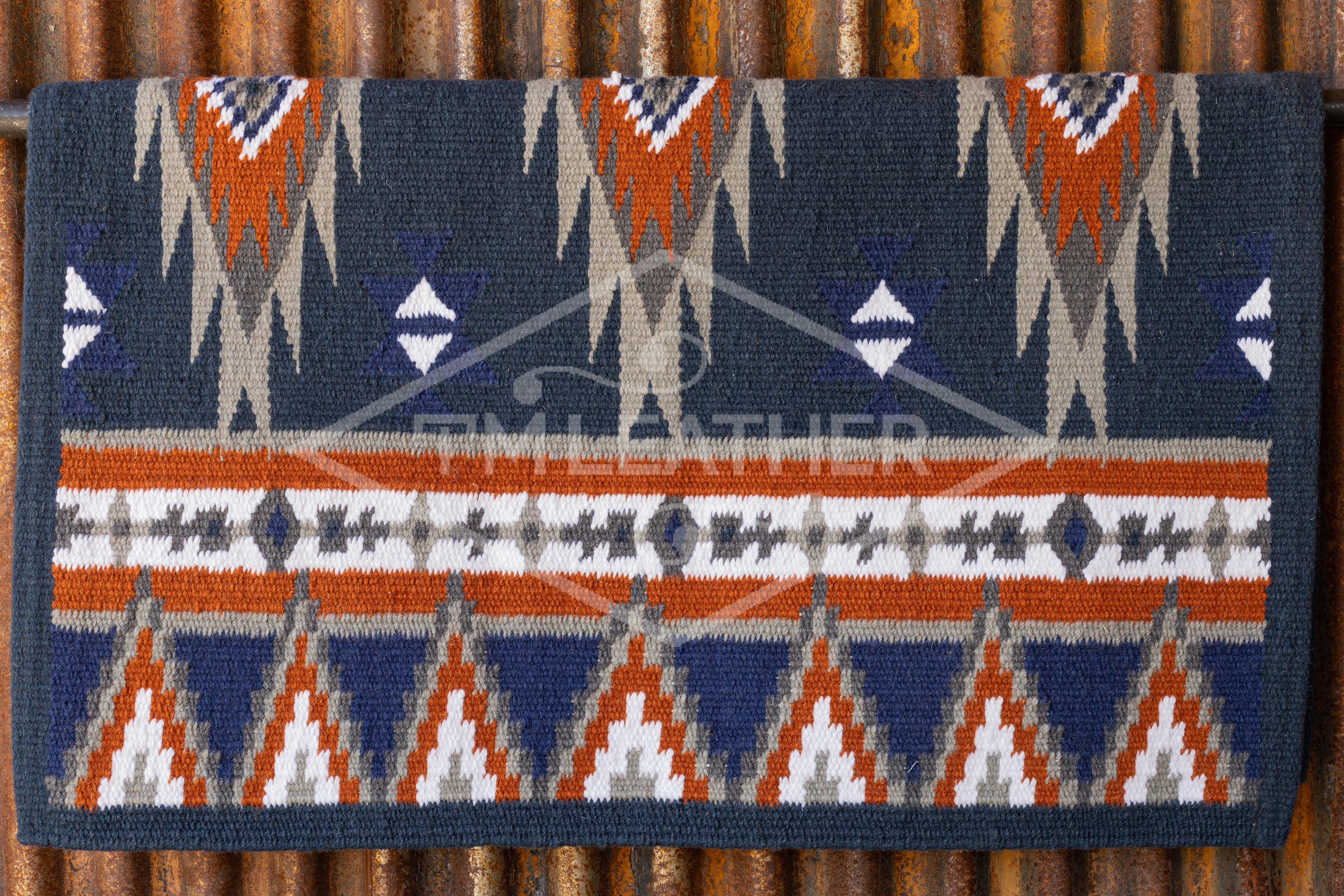 Navy, Rust, Blue, Dark & Light Gray w/ White Accents Flat Show Blanket