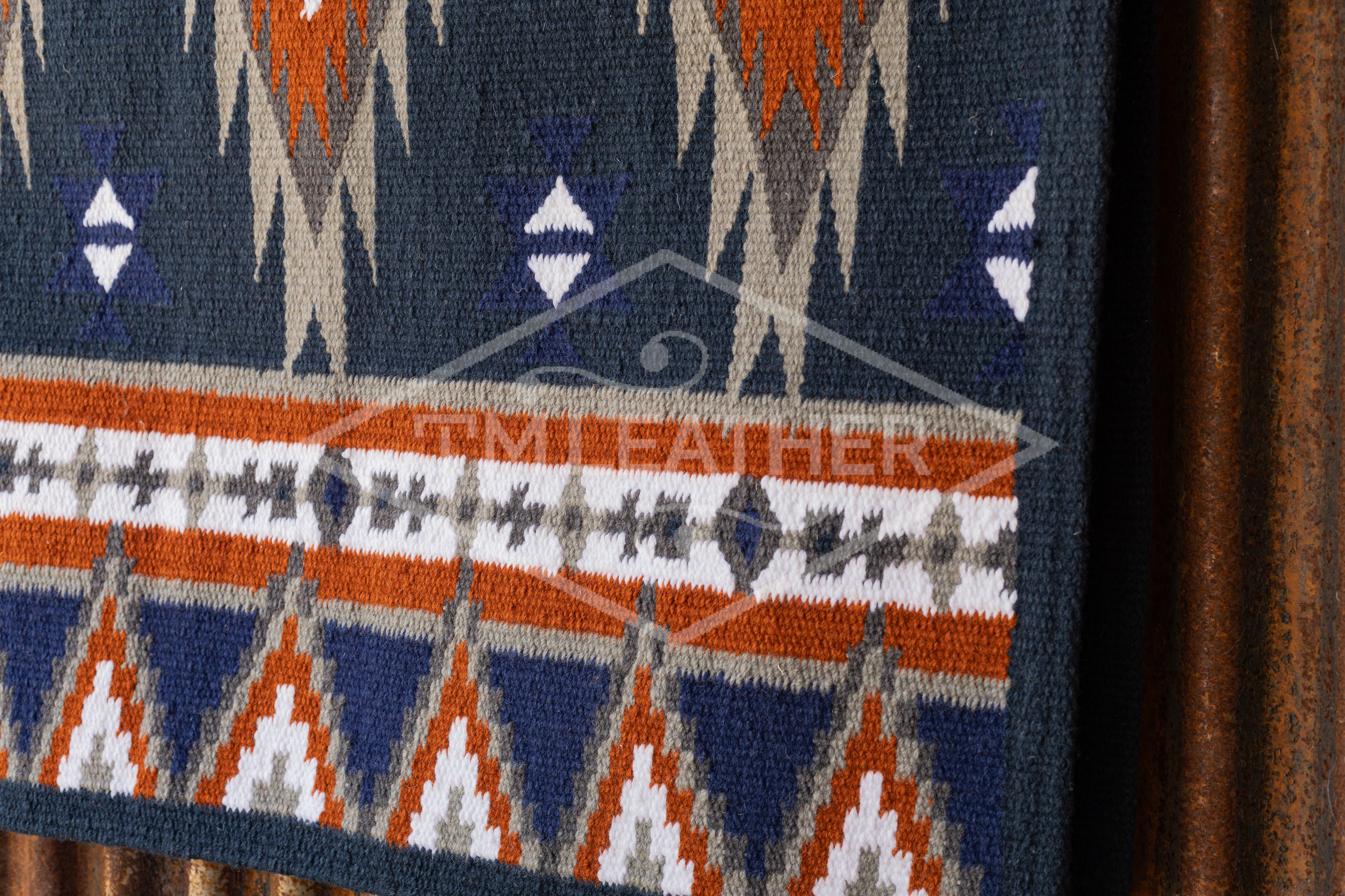 Navy, Rust, Blue, Dark & Light Gray w/ White Accents Flat Show Blanket