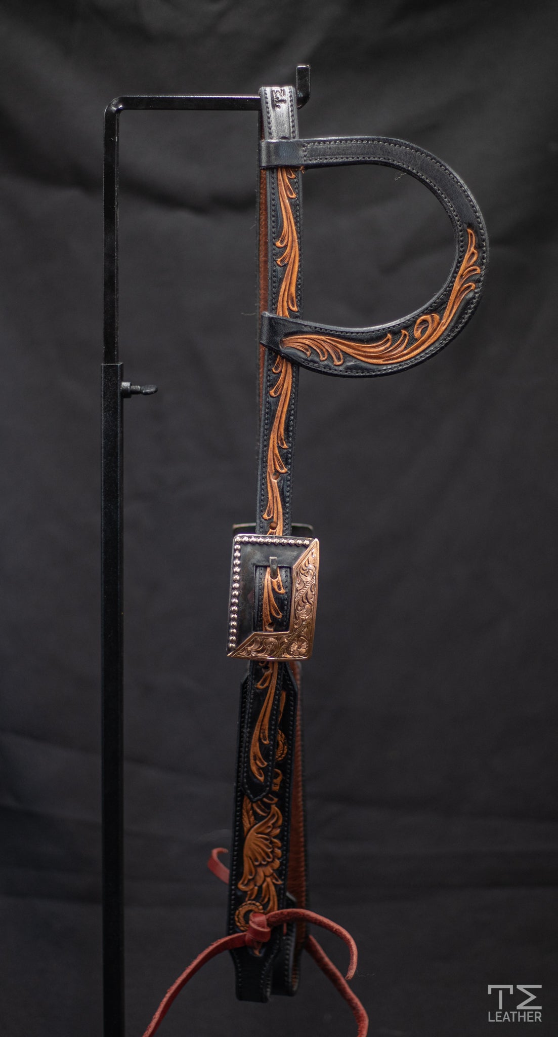 Slide Ear Black & Light Brown Floral w/ Square Mixed Metal Hardware w/ Copper Accents