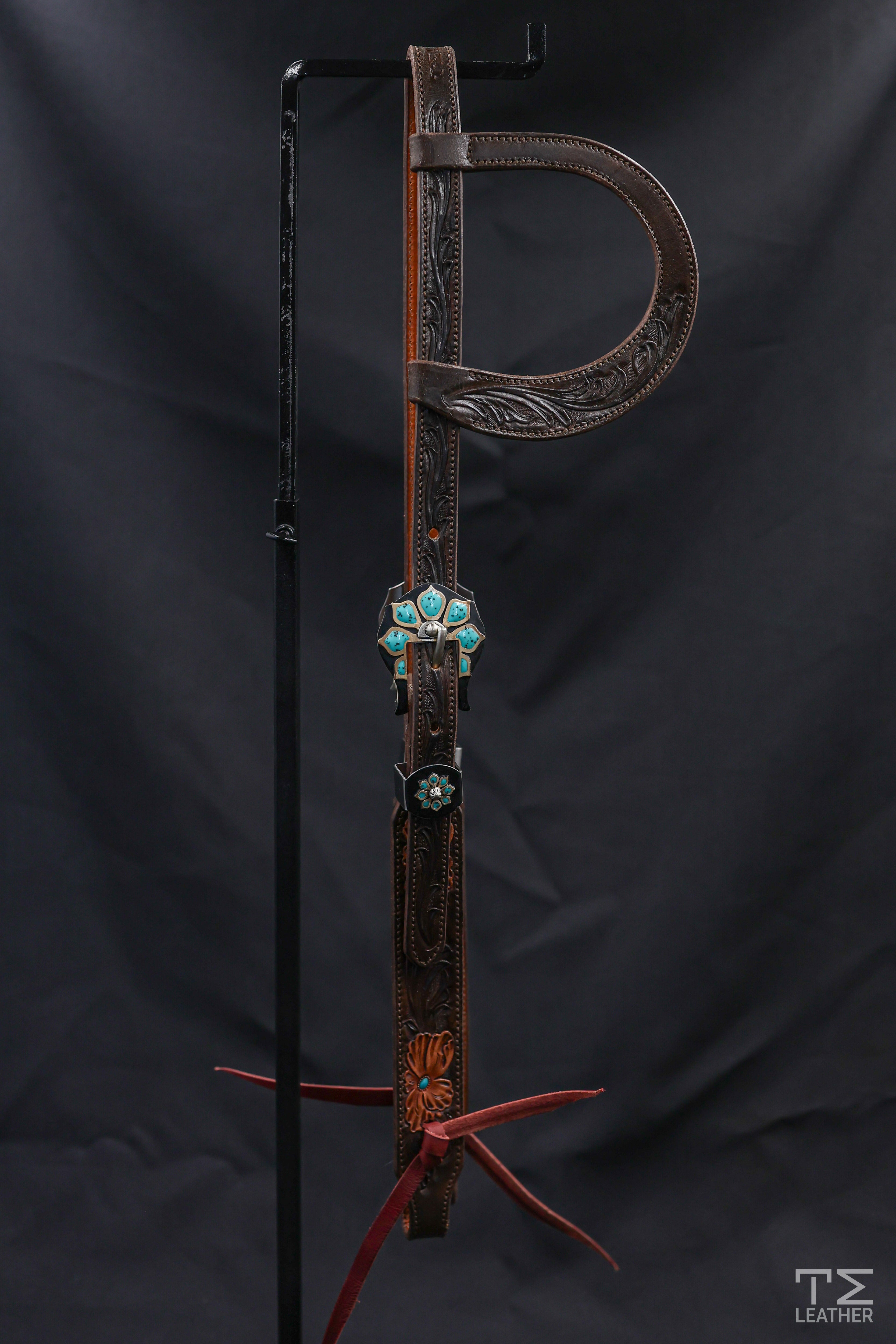 Slide Ear Chocolate w/ Light Brown & Teal Floral Accents w/ Black & Teal Floral Buckle