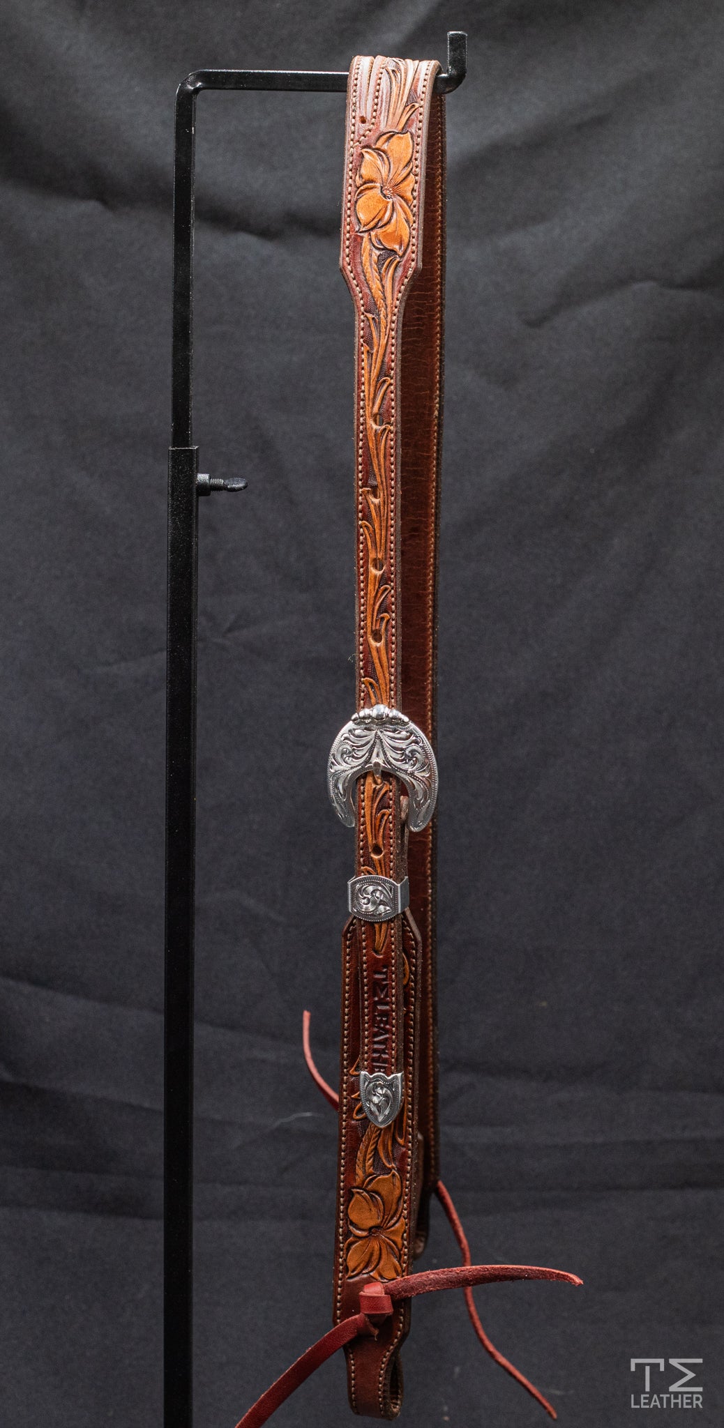 Slit Ear Mahogany & Light Brown Floral w/ Engraved Silver Plated Hardware