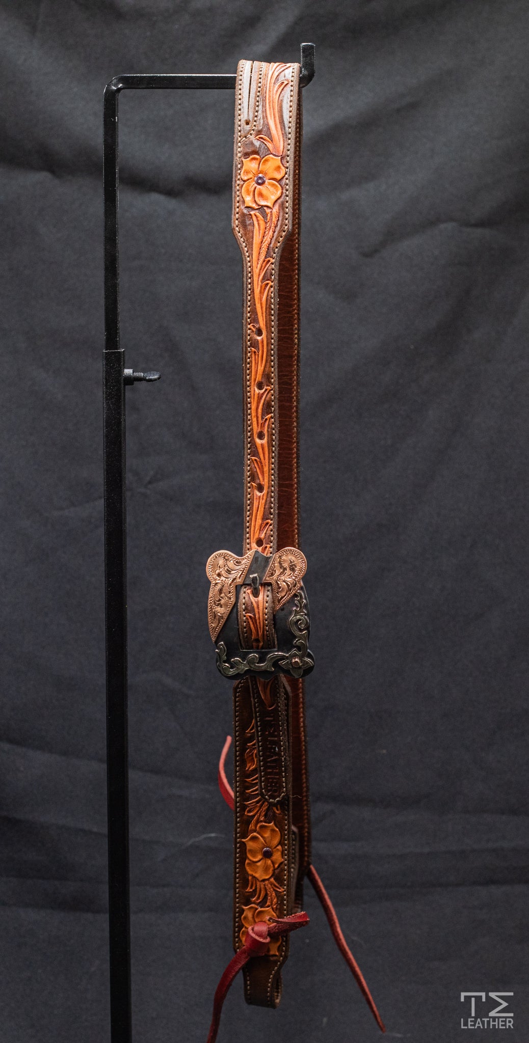 Slit Ear Brown & Light Brown Floral w/ Scalloped Square Mixed Metal Hardware w/ Copper Accents