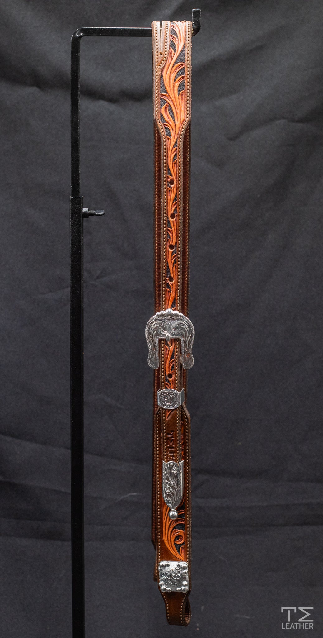 Slit Ear Brown & Light Brown Floral w/ Black Accents & Engraved Silver Plated Hardware