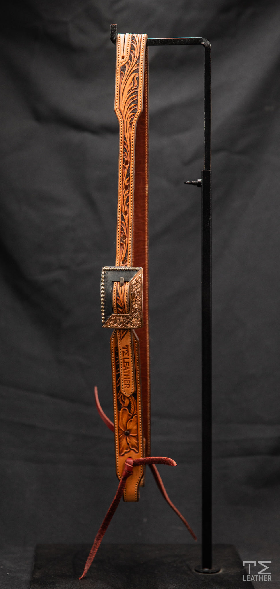 Slit Ear Light Brown & Chocolate Floral w/ Steel Square Buckle w/ Copper Accents