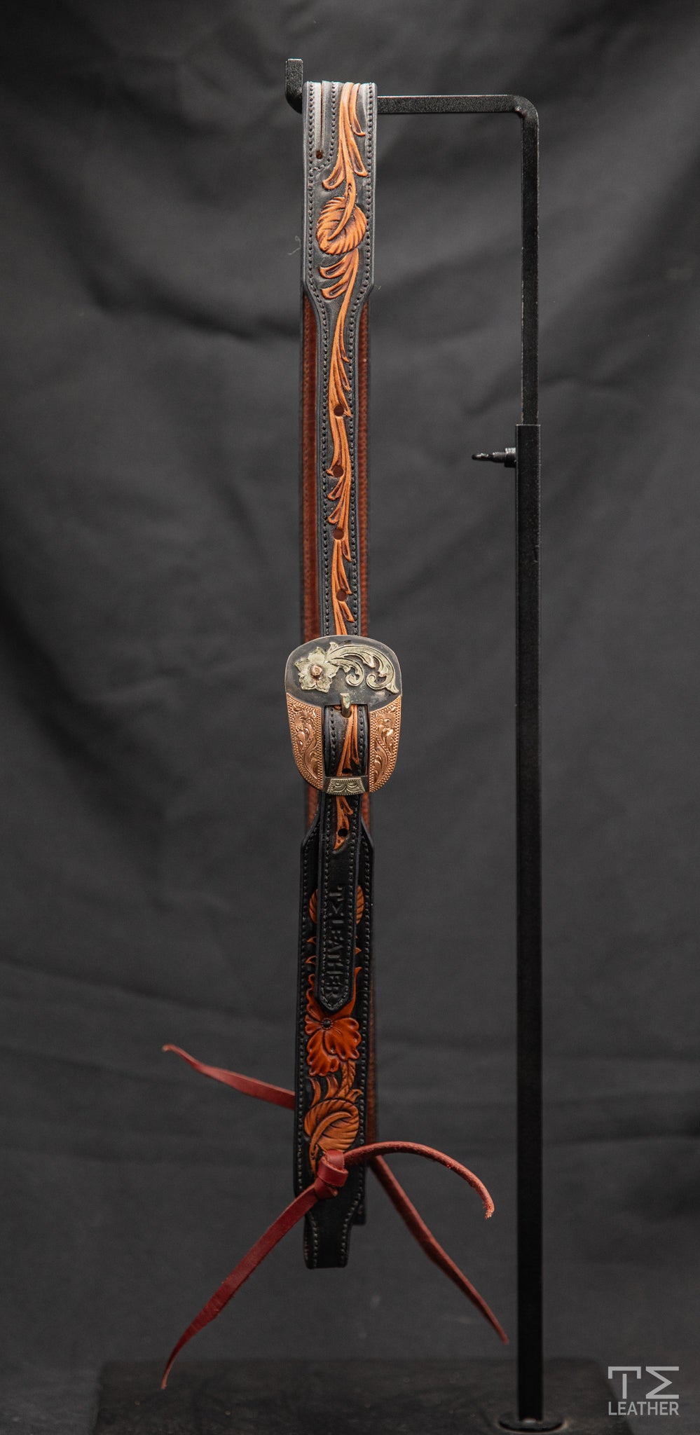 Slit Ear Black & Brown Floral w/ Steel Rounded Square Buckle