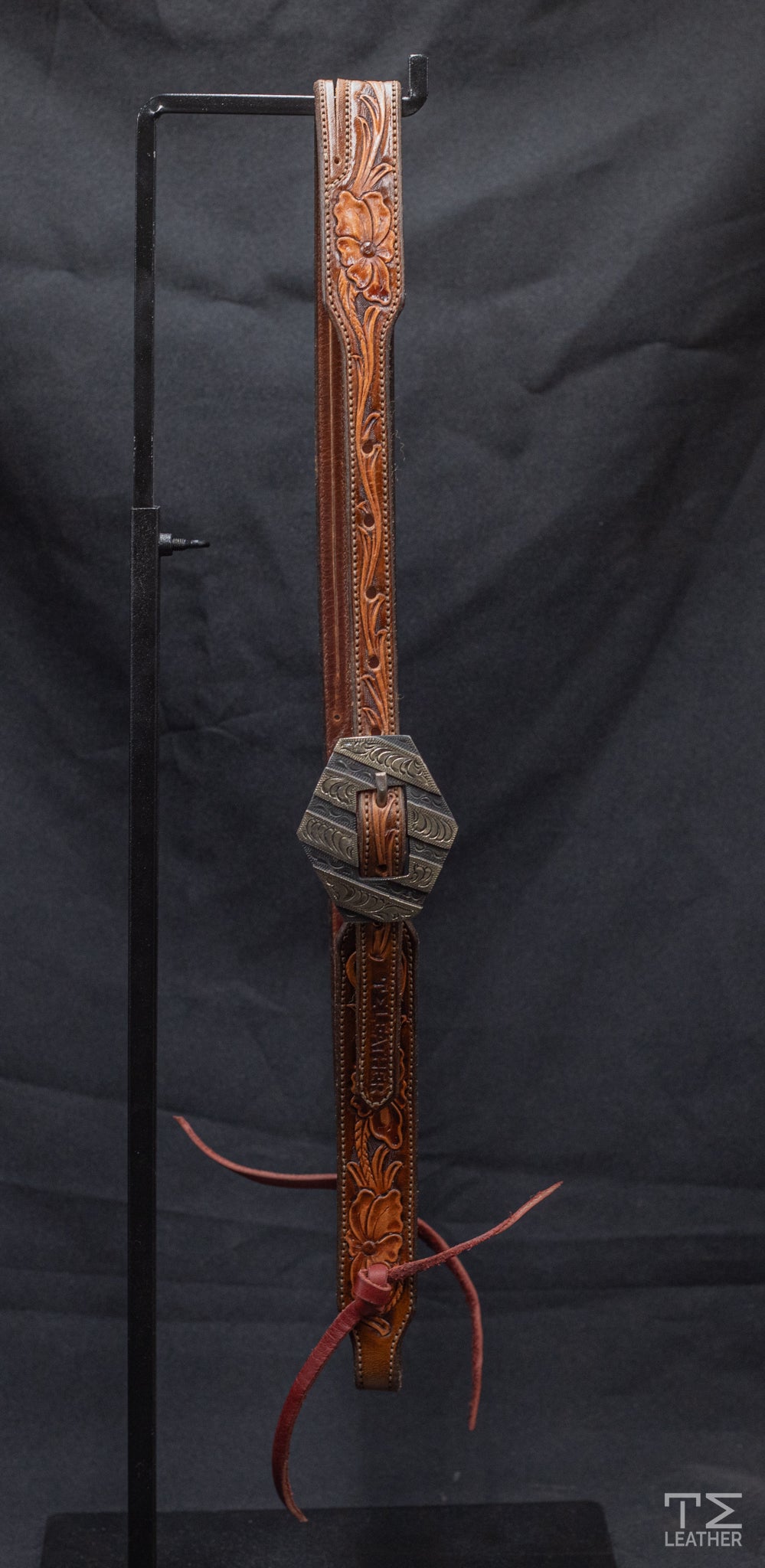 Slit Ear Brown & Light Brown Floral w/ Square Diamond Mixed Metal Hardware