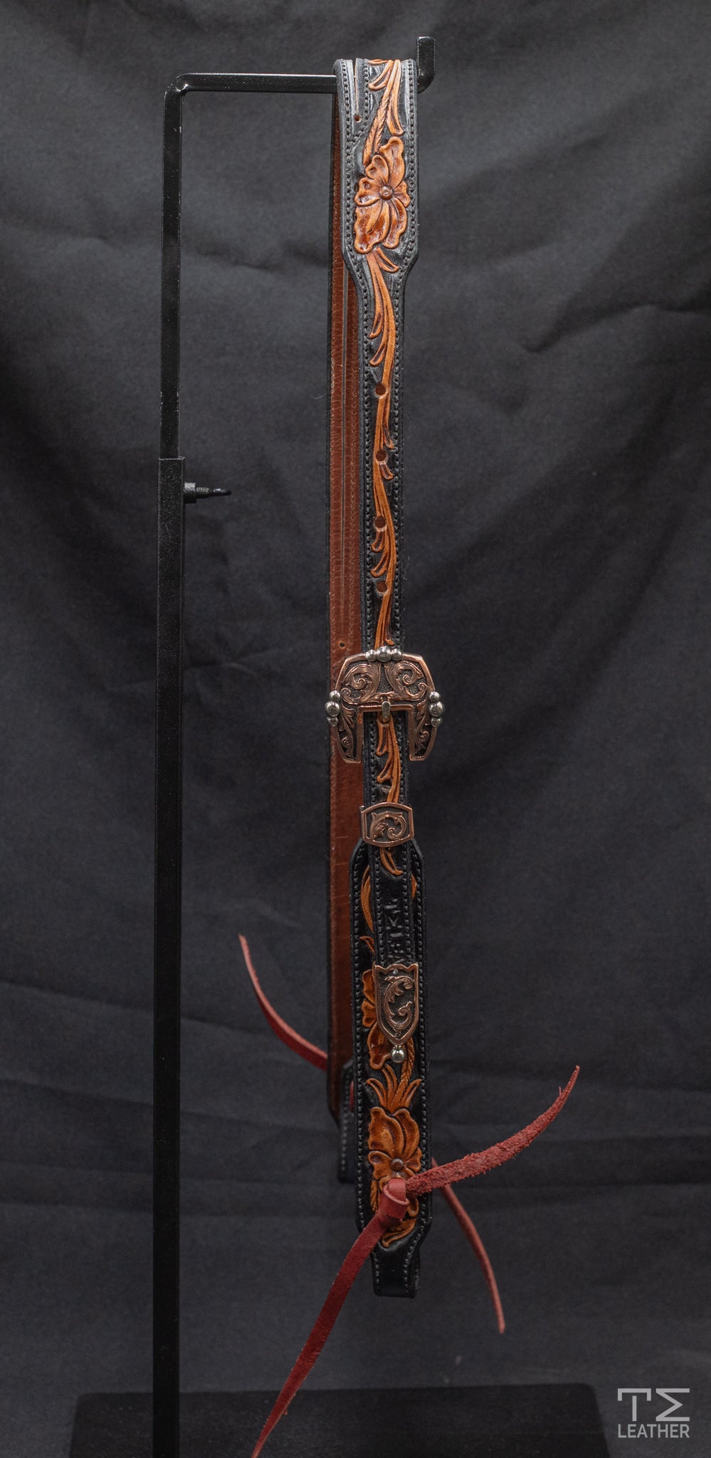 Slit Ear Black & Light Brown Floral w/ Copper Hardware