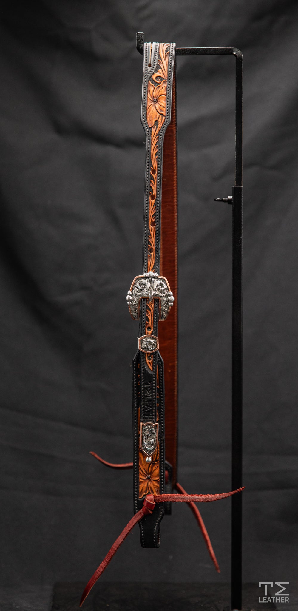 Slit Ear Black & Light Brown Floral w/ Copper Hardware & Beads