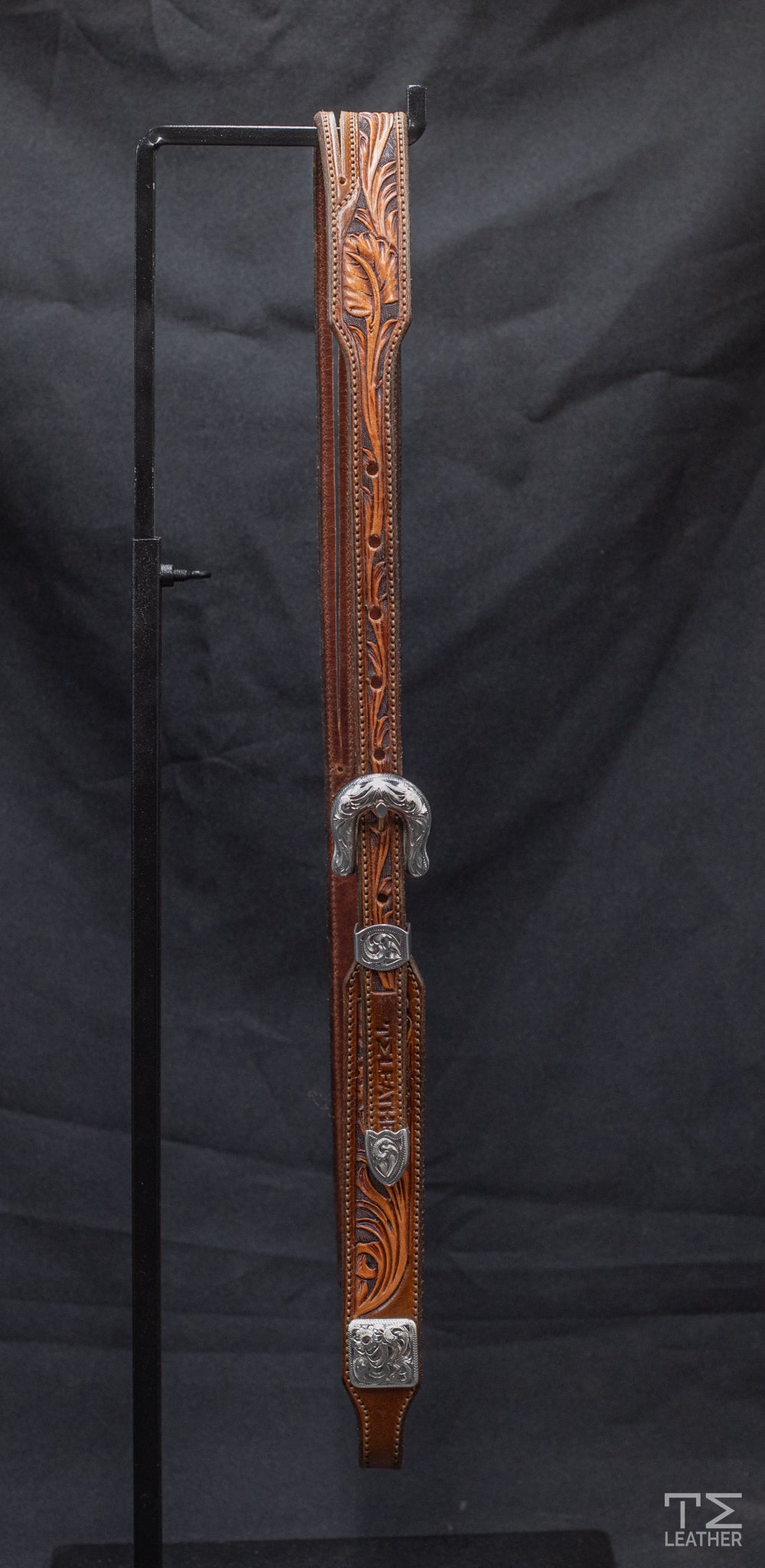 Slit Ear Brown & Light Brown Floral w/ Engraved Silver Plated Hardware