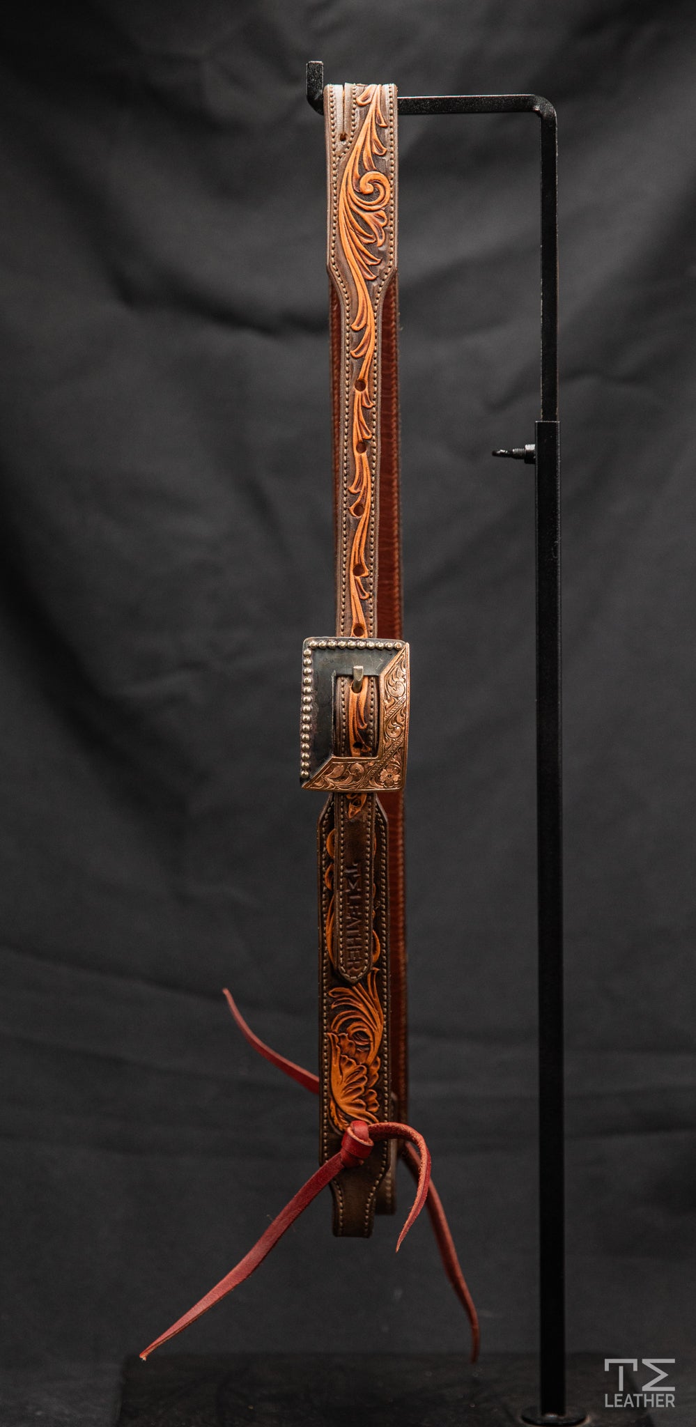 Slit Ear Chocolate & Light Brown Floral w/ Steel Square Buckle w/ Copper & Dot Accents