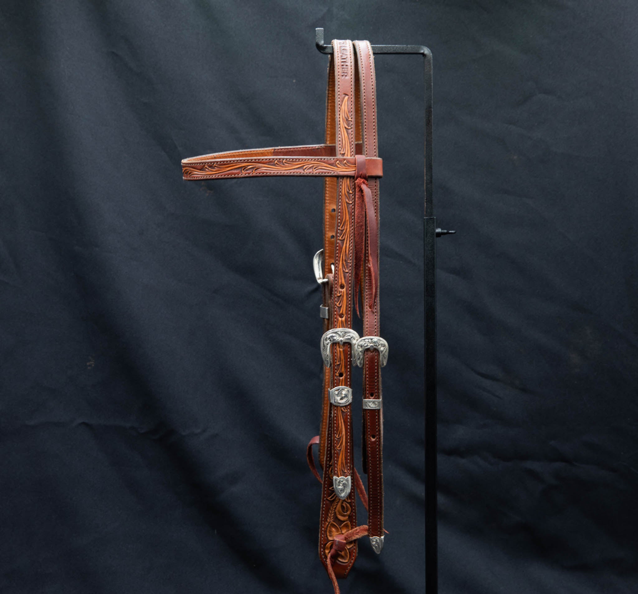 Browband Mahogany & Brown Floral w/ Silver Buckle