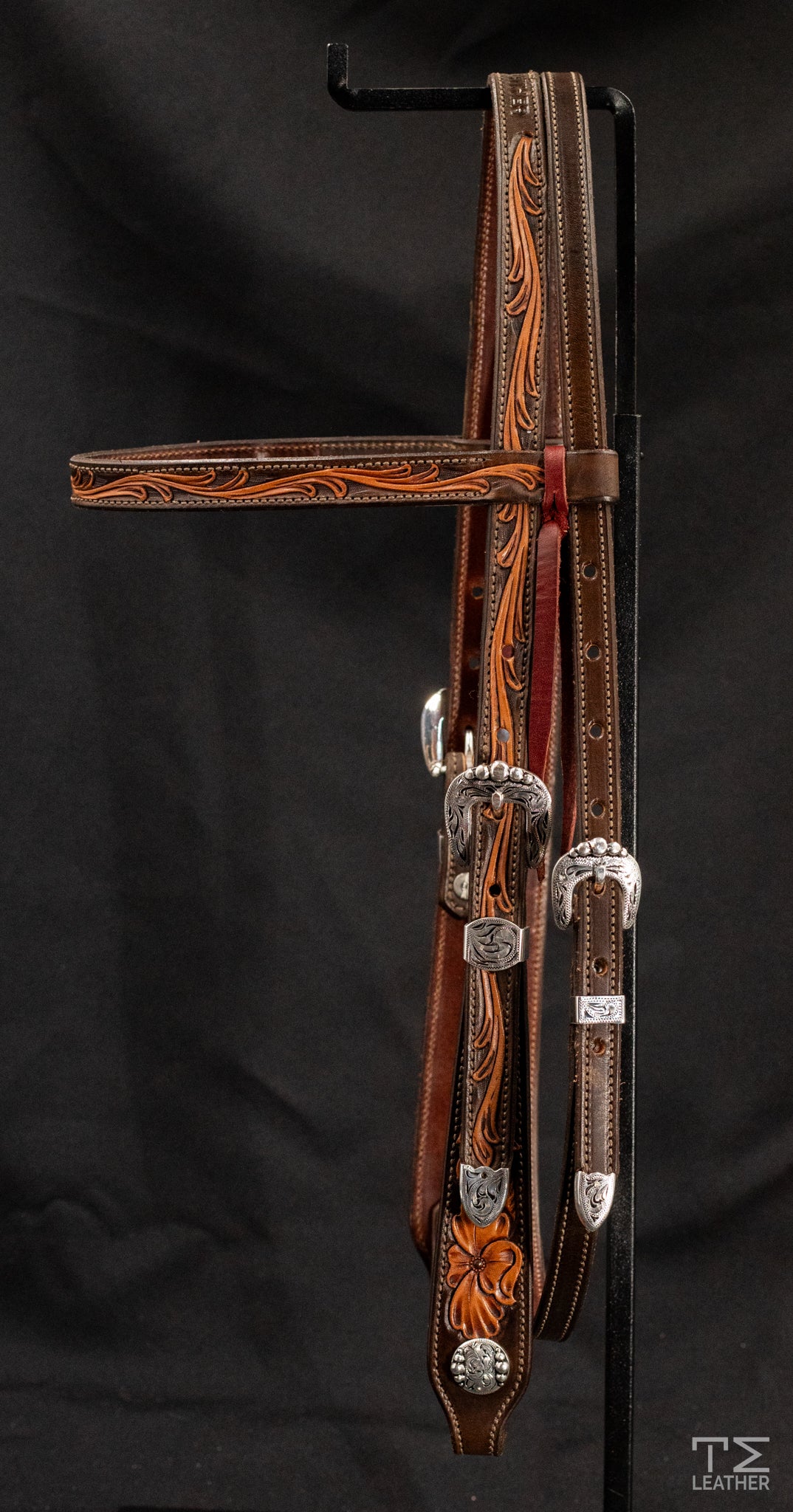 Brownband Chocolate & Light Brown Floral w/ Engraved Silver Plated Antiqued Hardware