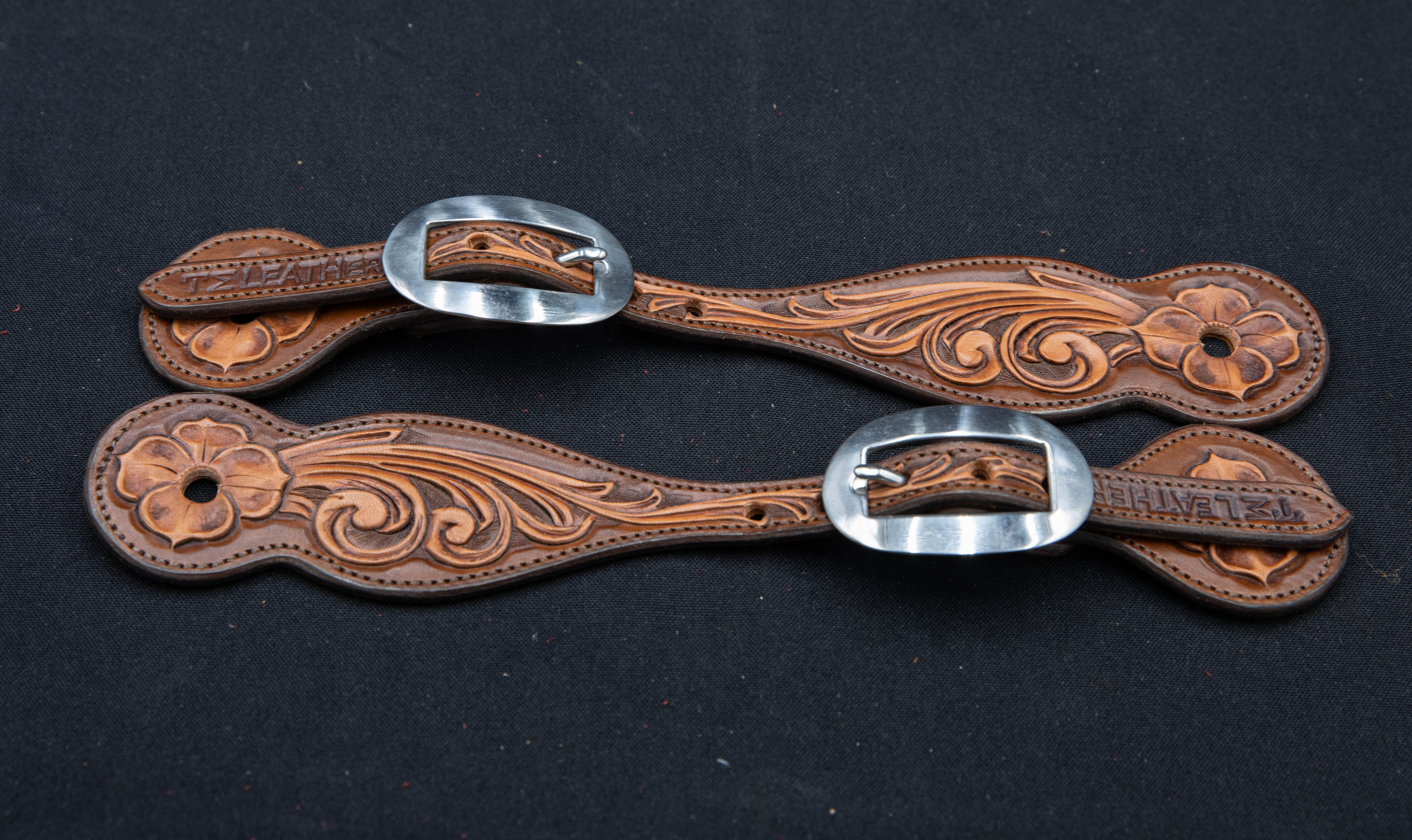 Brown & Light Brown Floral Spur Straps w/ Plain Buckles – TM Leather ...